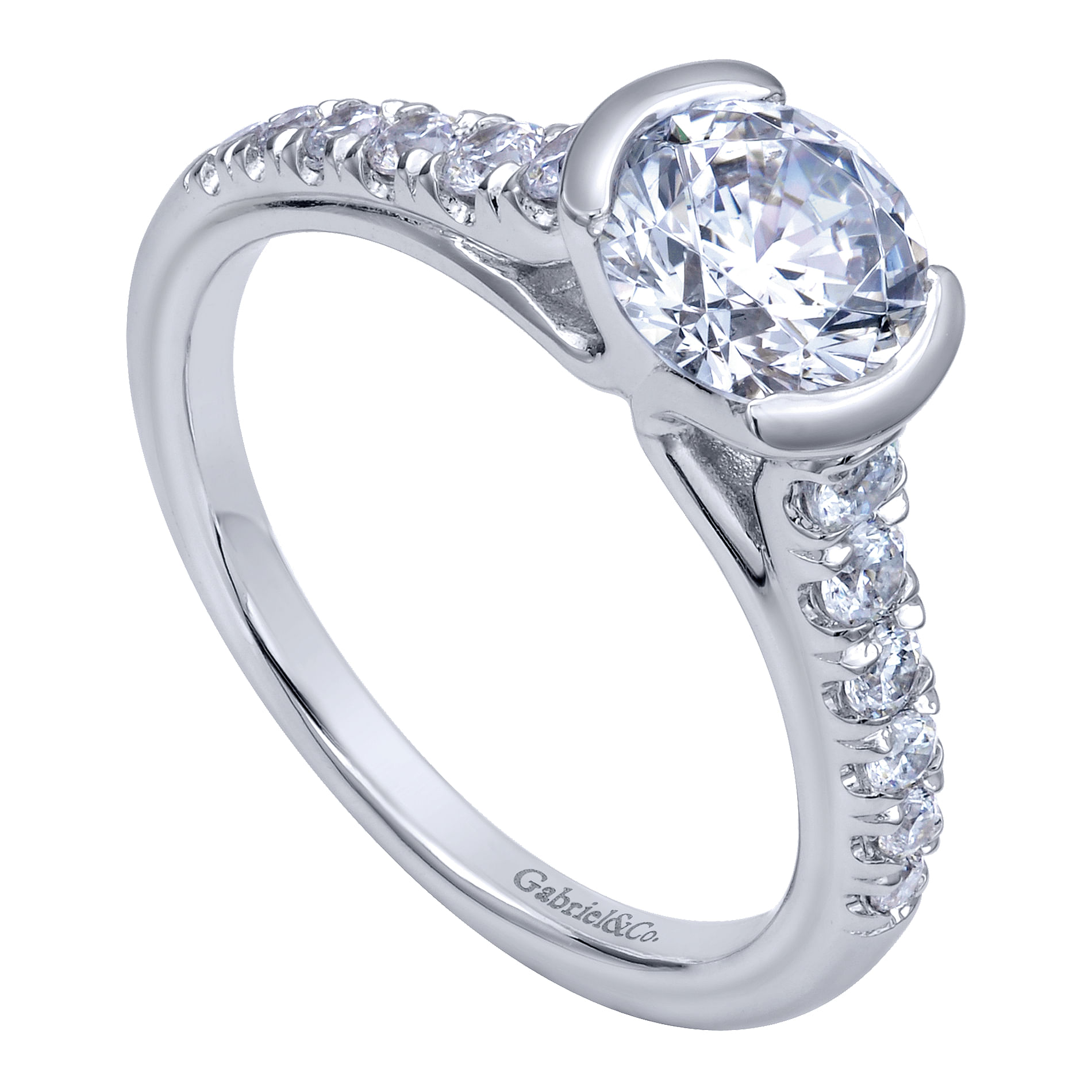 14k White Gold Diamond Straight Engagement Ring angle 3 14k White Gold Diamond Straight Engagement Ring angle 3
