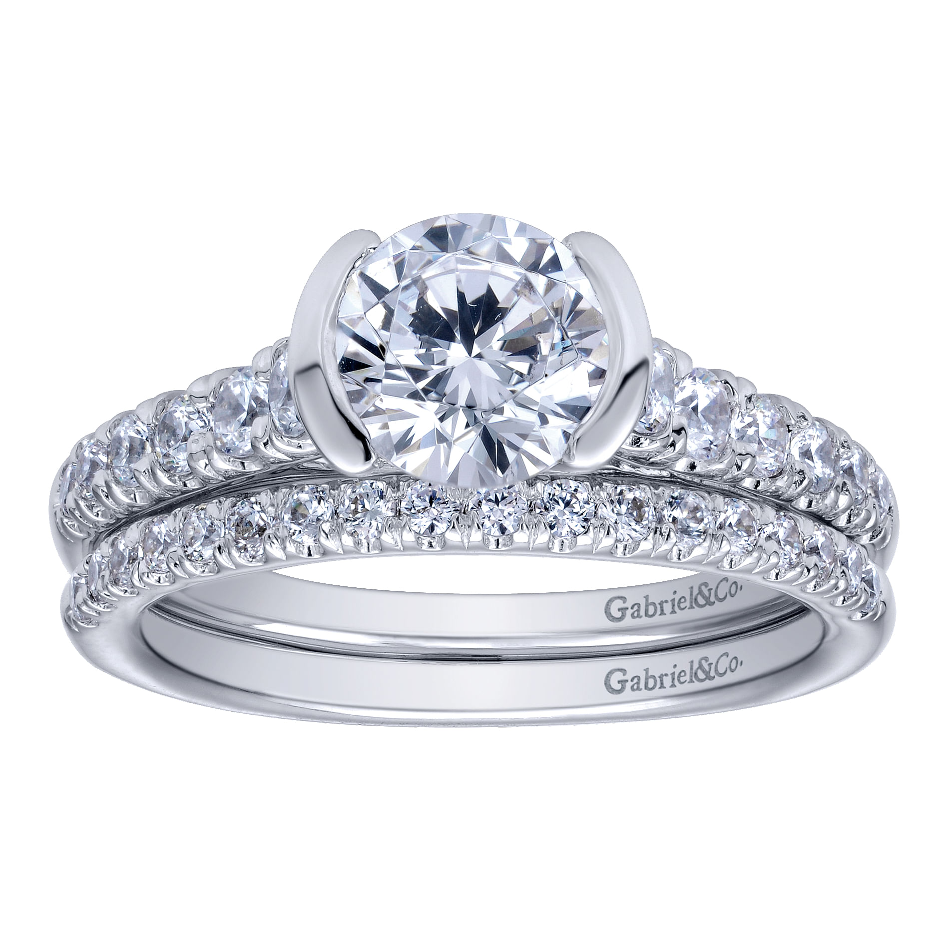 14k White Gold Diamond Straight Engagement Ring angle 4 14k White Gold Diamond Straight Engagement Ring angle 4