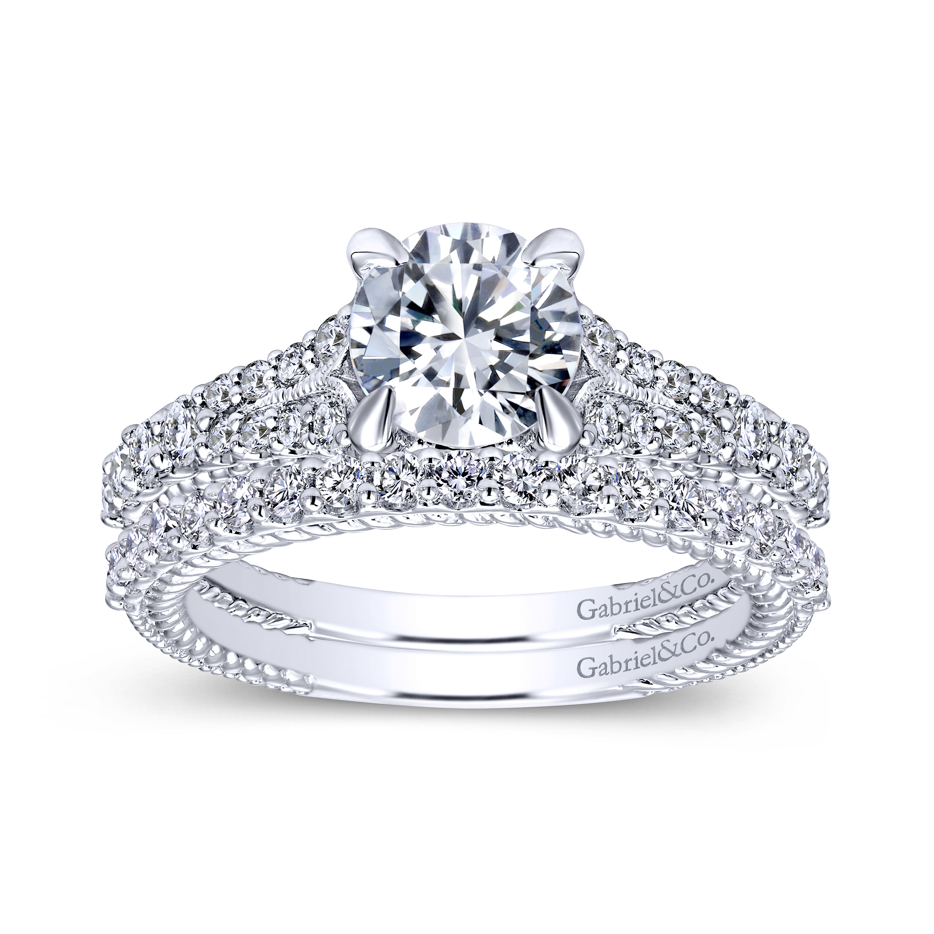 14k White Gold Diamond Straight Engagement Ring angle 4 14k White Gold Diamond Straight Engagement Ring angle 4