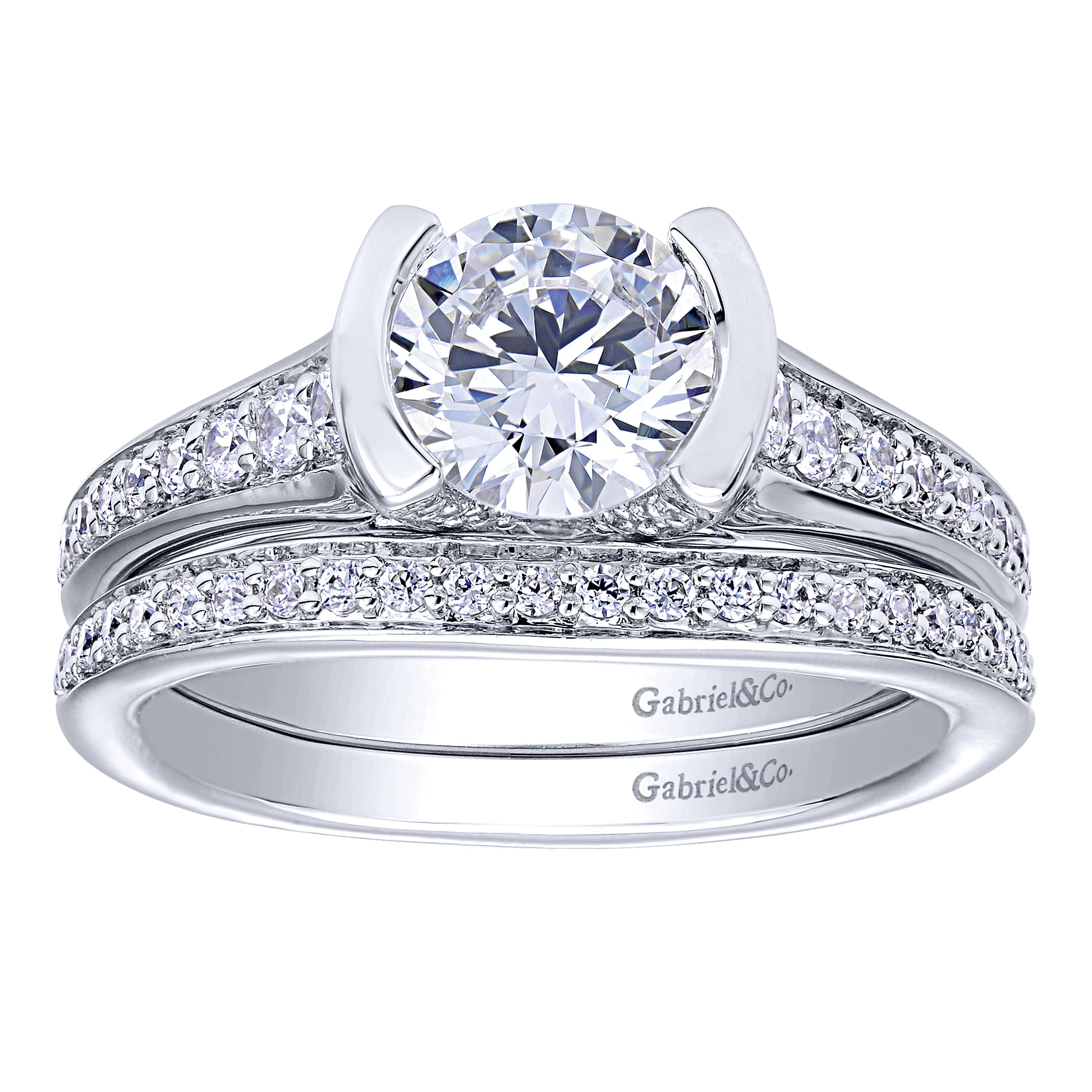 14k White Gold Diamond Straight Engagement Ring angle 4 14k White Gold Diamond Straight Engagement Ring angle 4