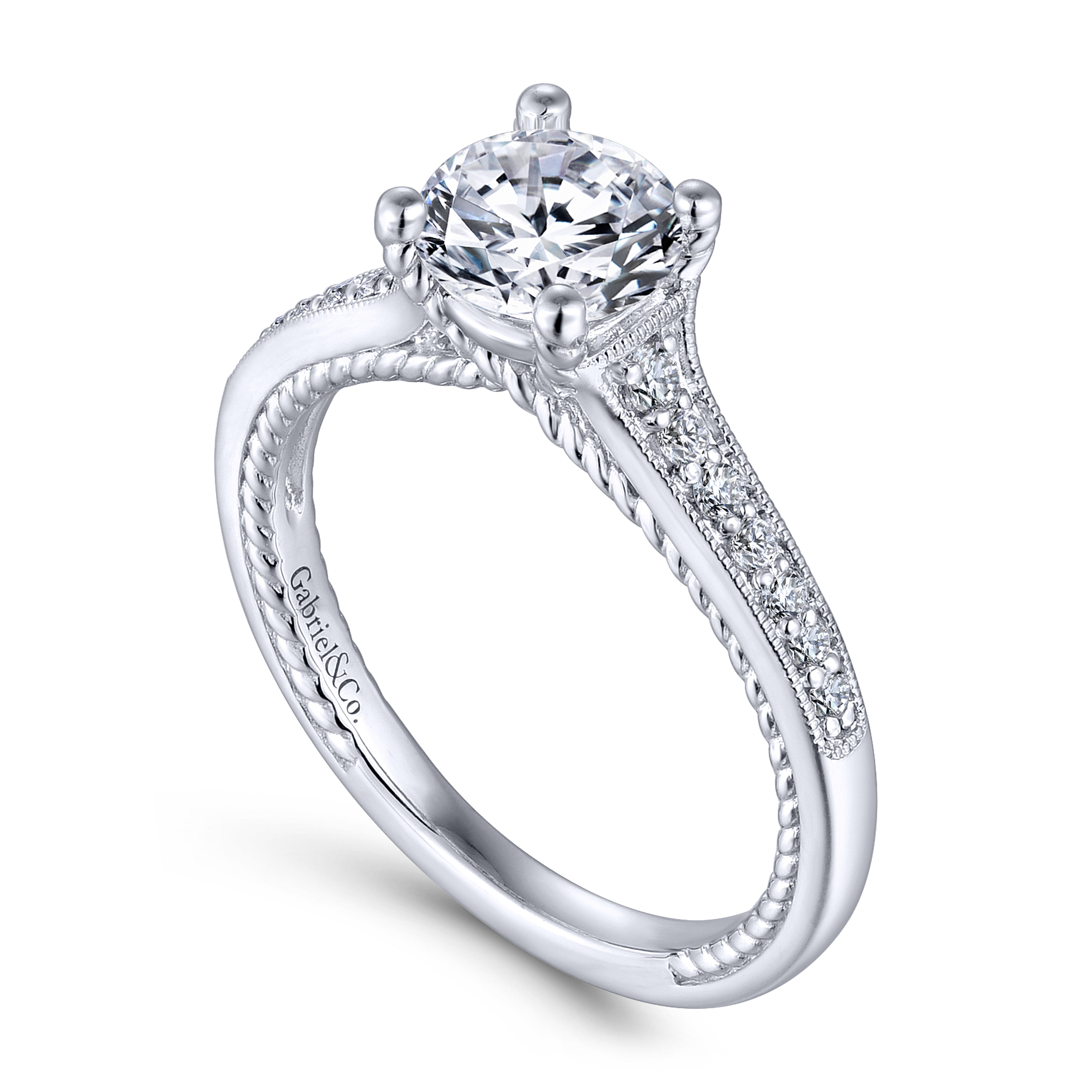 14k White Gold Diamond Straight Engagement Ring angle 3 14k White Gold Diamond Straight Engagement Ring angle 3