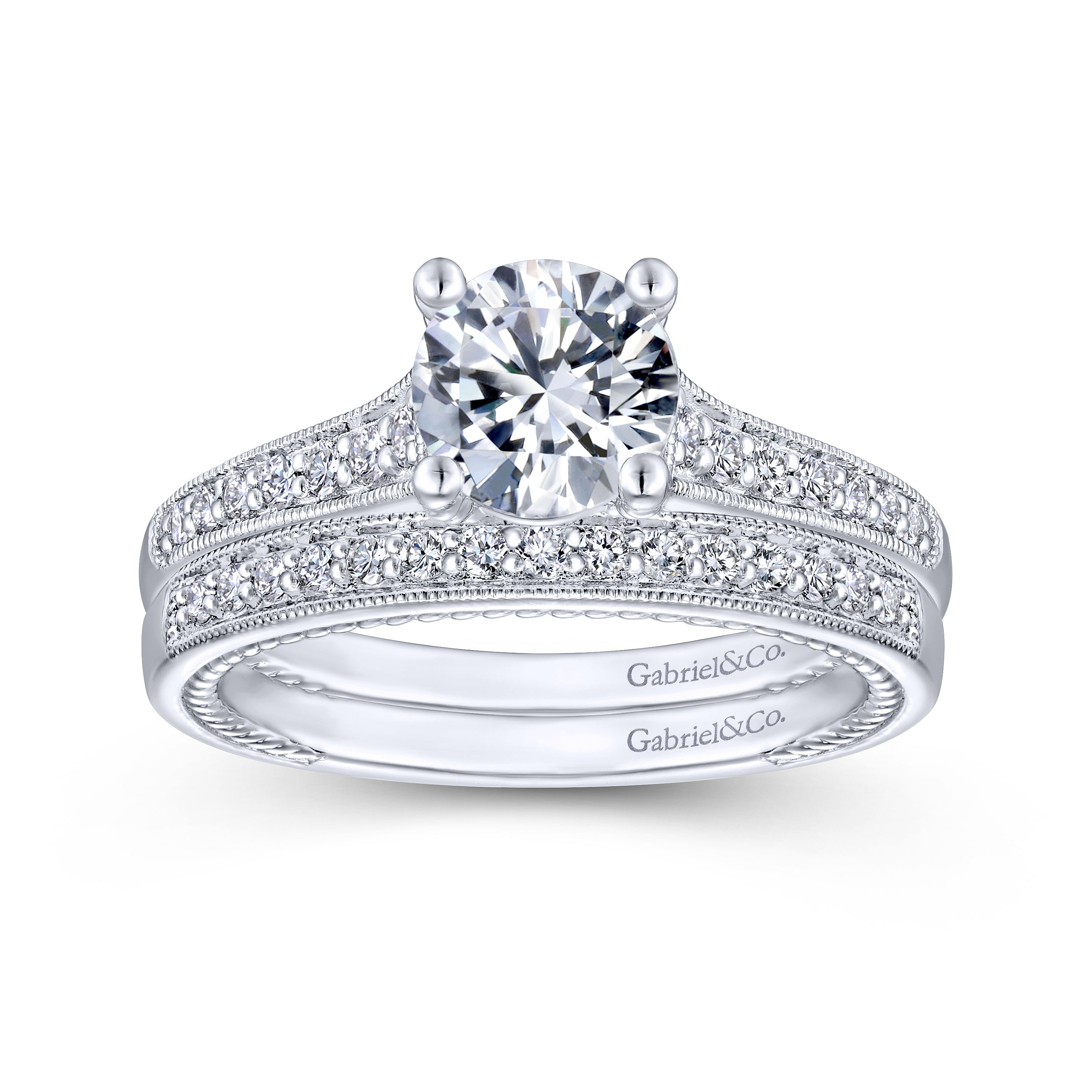 14k White Gold Diamond Straight Engagement Ring angle 4 14k White Gold Diamond Straight Engagement Ring angle 4