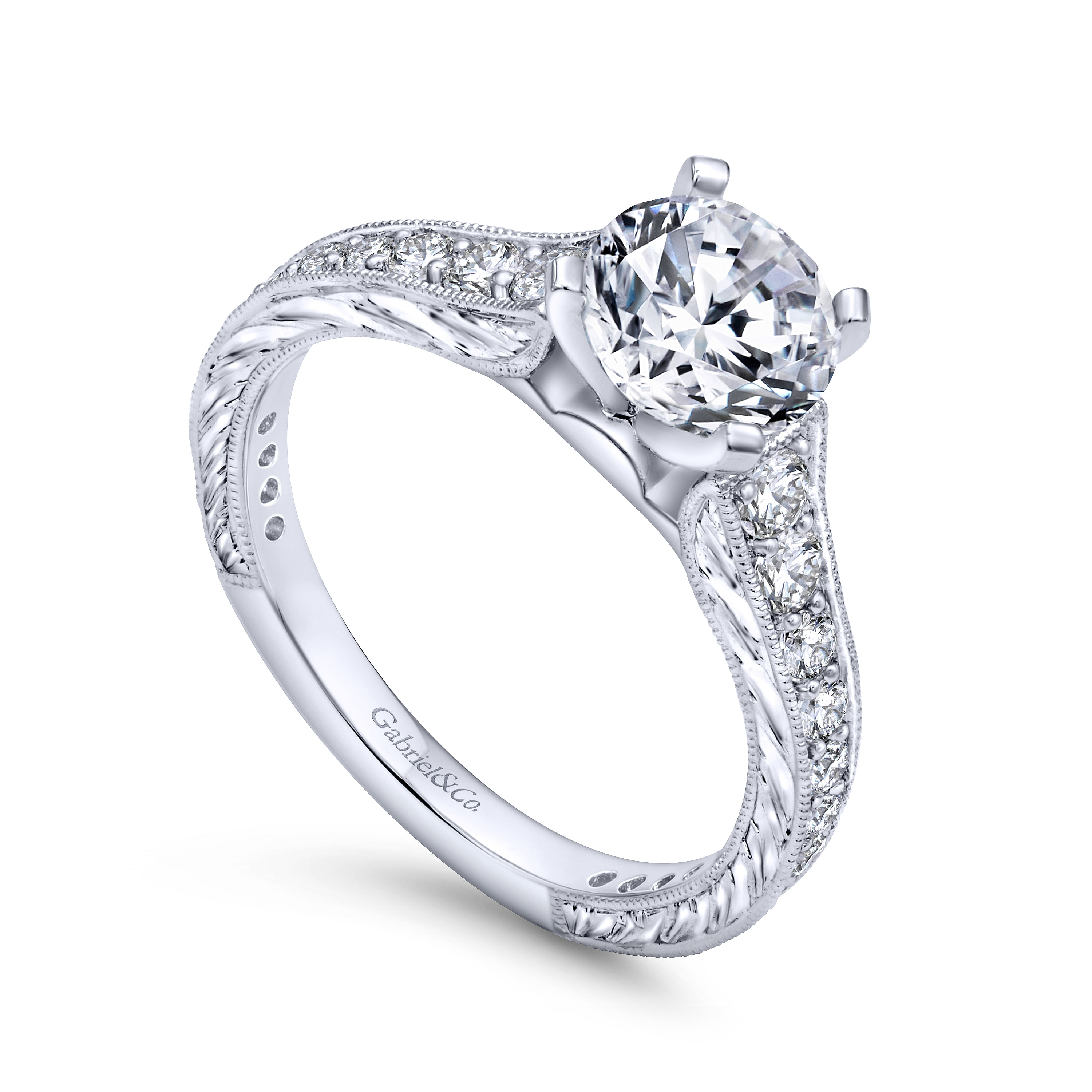 14k White Gold Diamond Straight Engagement Ring angle 3 14k White Gold Diamond Straight Engagement Ring angle 3