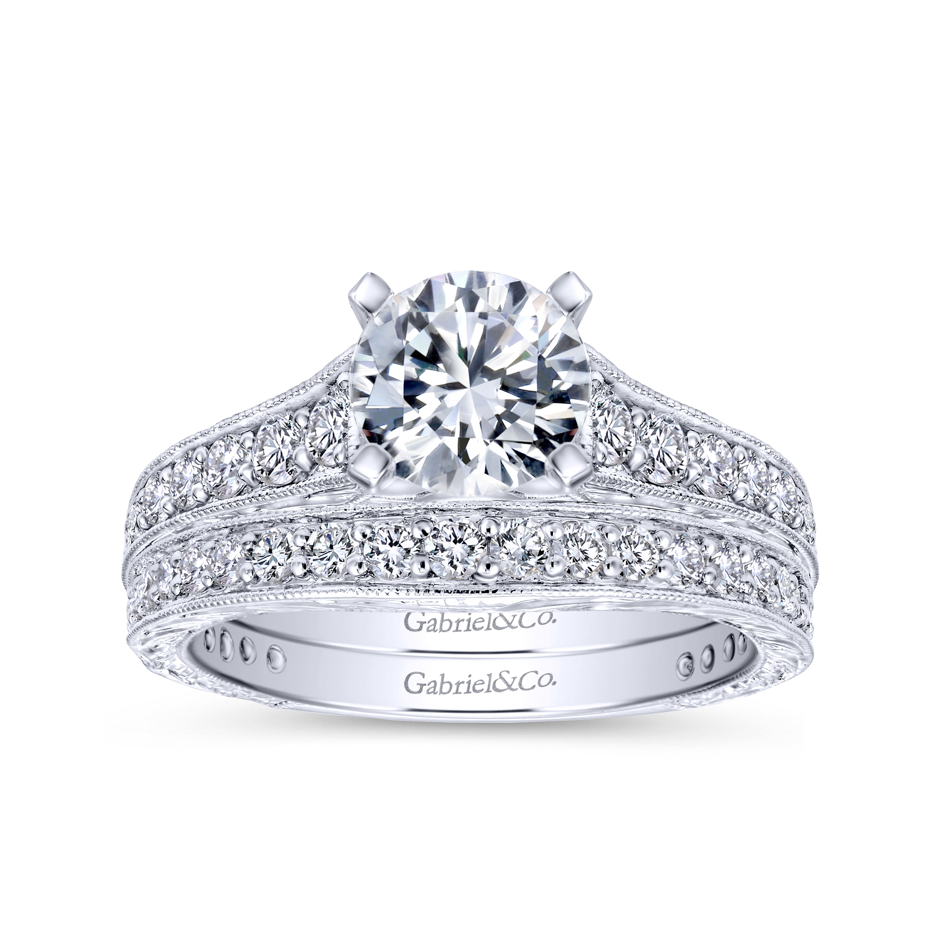 14k White Gold Diamond Straight Engagement Ring angle 4 14k White Gold Diamond Straight Engagement Ring angle 4