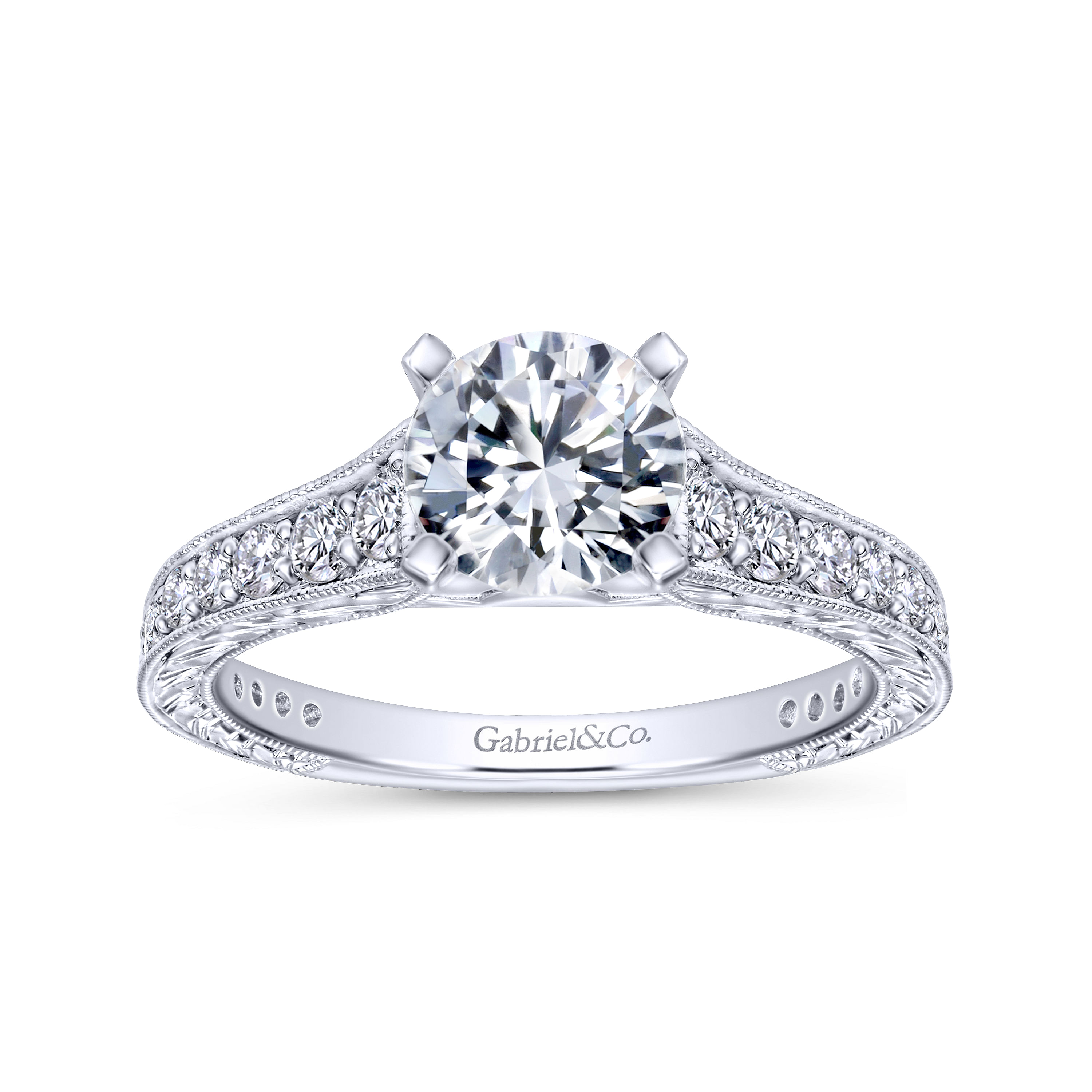 14k White Gold Diamond Straight Engagement Ring angle 5 14k White Gold Diamond Straight Engagement Ring angle 5