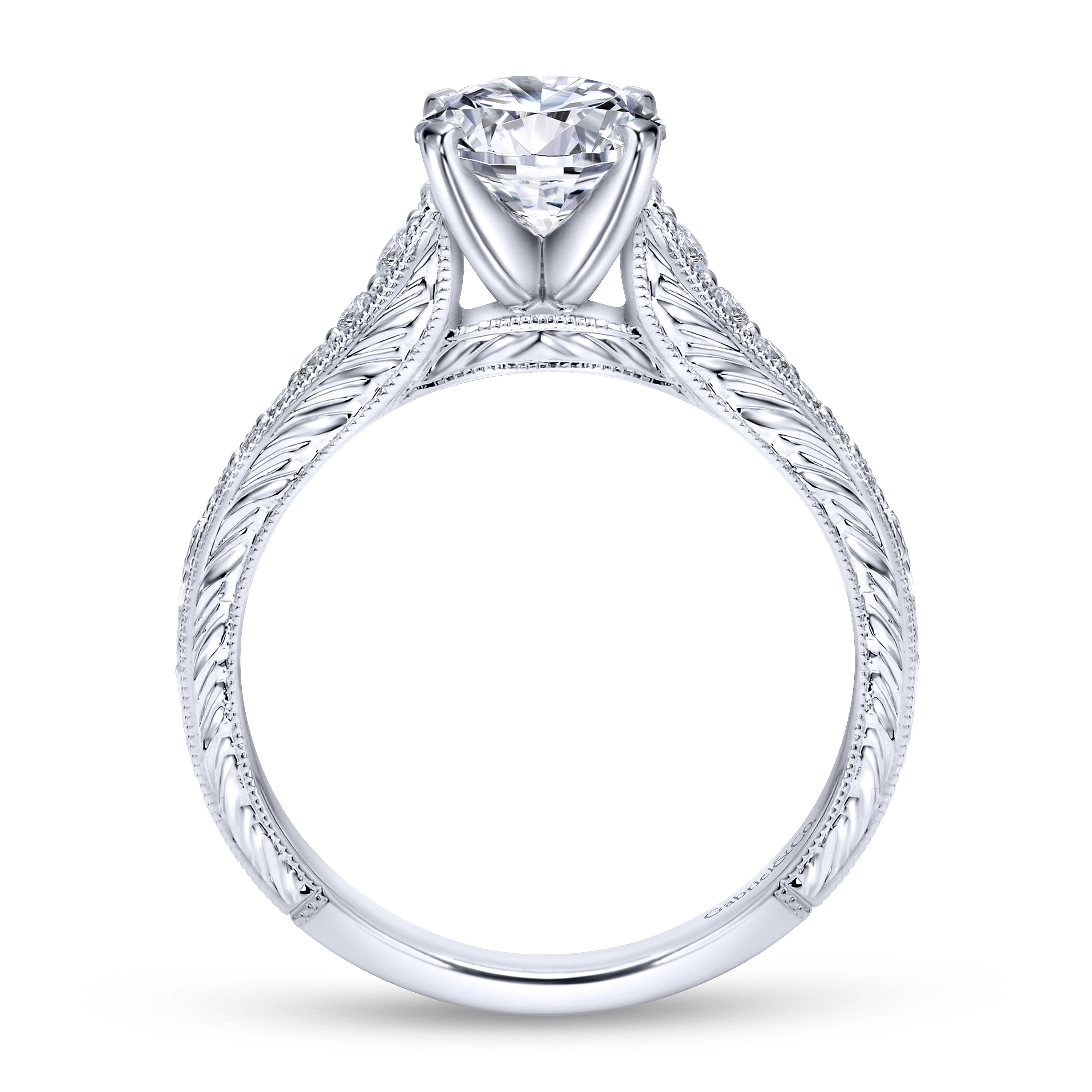 14k White Gold Diamond Straight Engagement Ring angle 2 14k White Gold Diamond Straight Engagement Ring angle 2