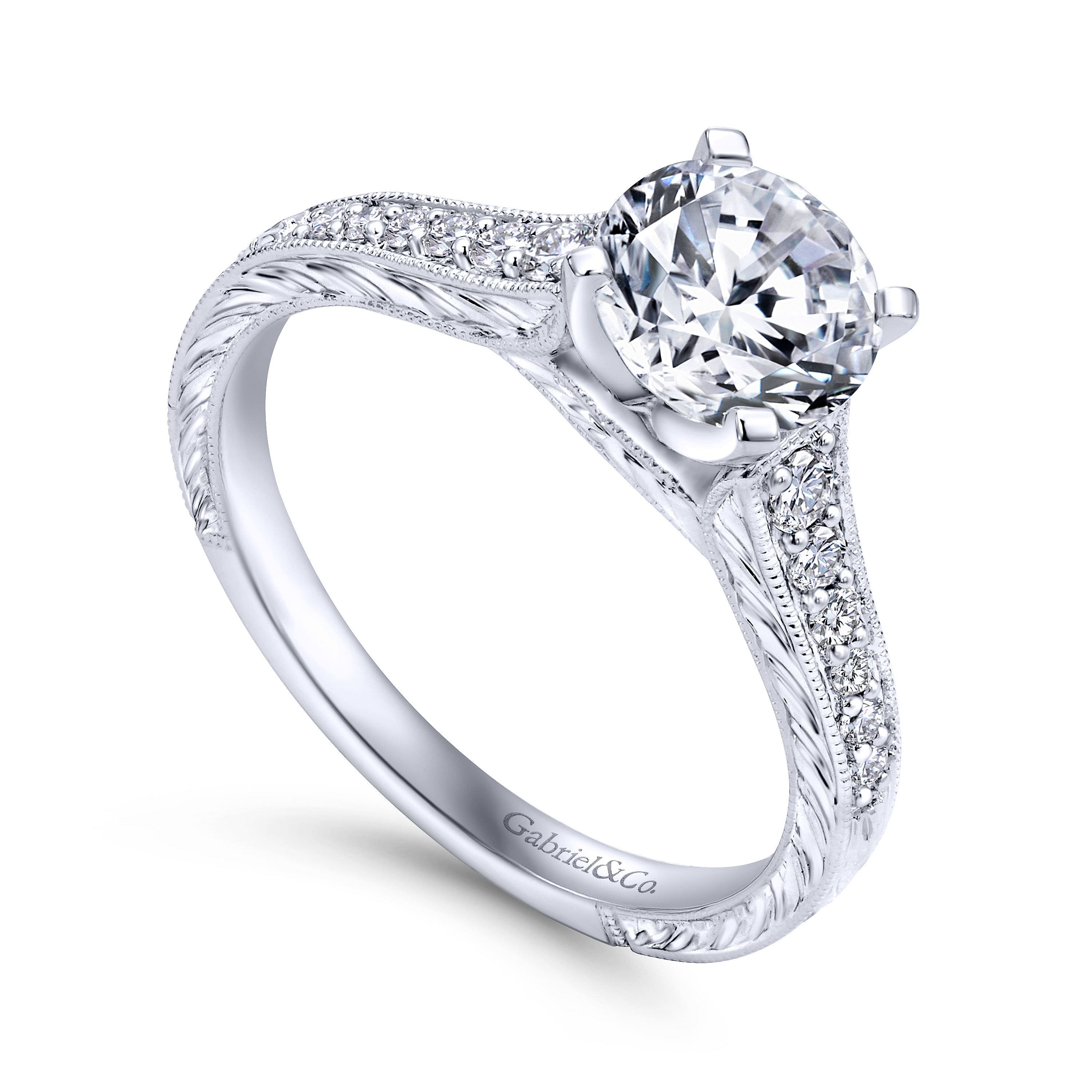 14k White Gold Diamond Straight Engagement Ring angle 3 14k White Gold Diamond Straight Engagement Ring angle 3