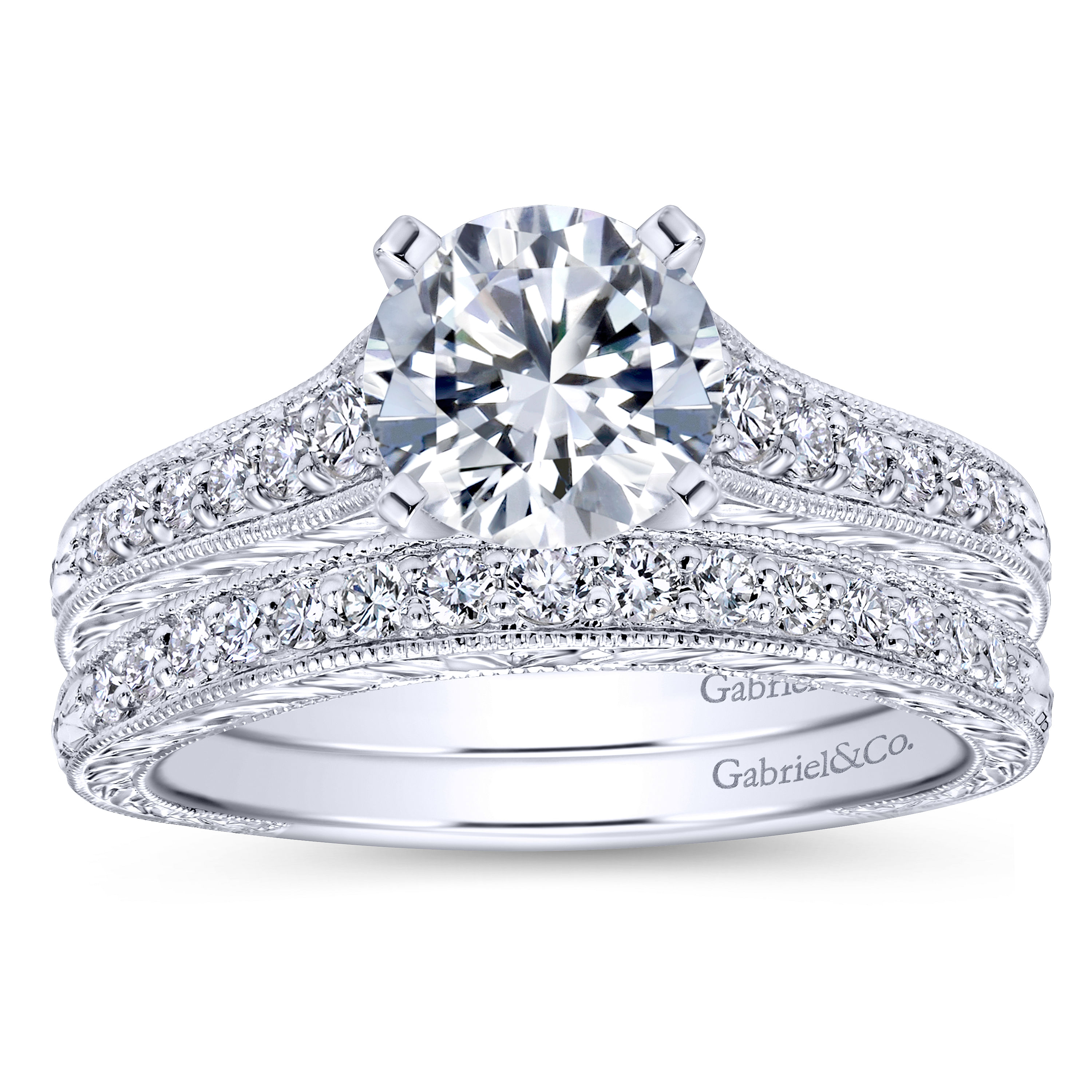 14k White Gold Diamond Straight Engagement Ring angle 4 14k White Gold Diamond Straight Engagement Ring angle 4