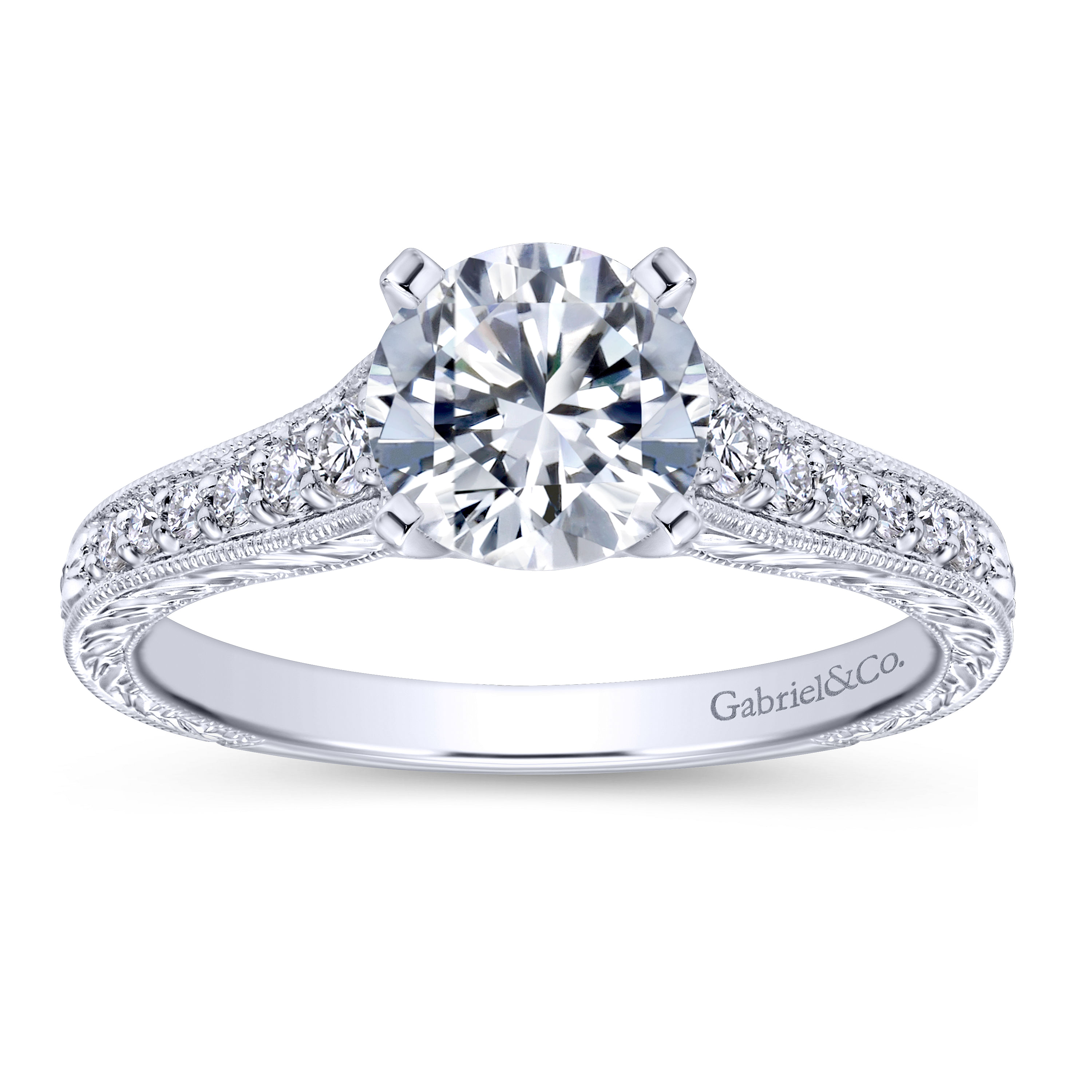 14k White Gold Diamond Straight Engagement Ring angle 5 14k White Gold Diamond Straight Engagement Ring angle 5