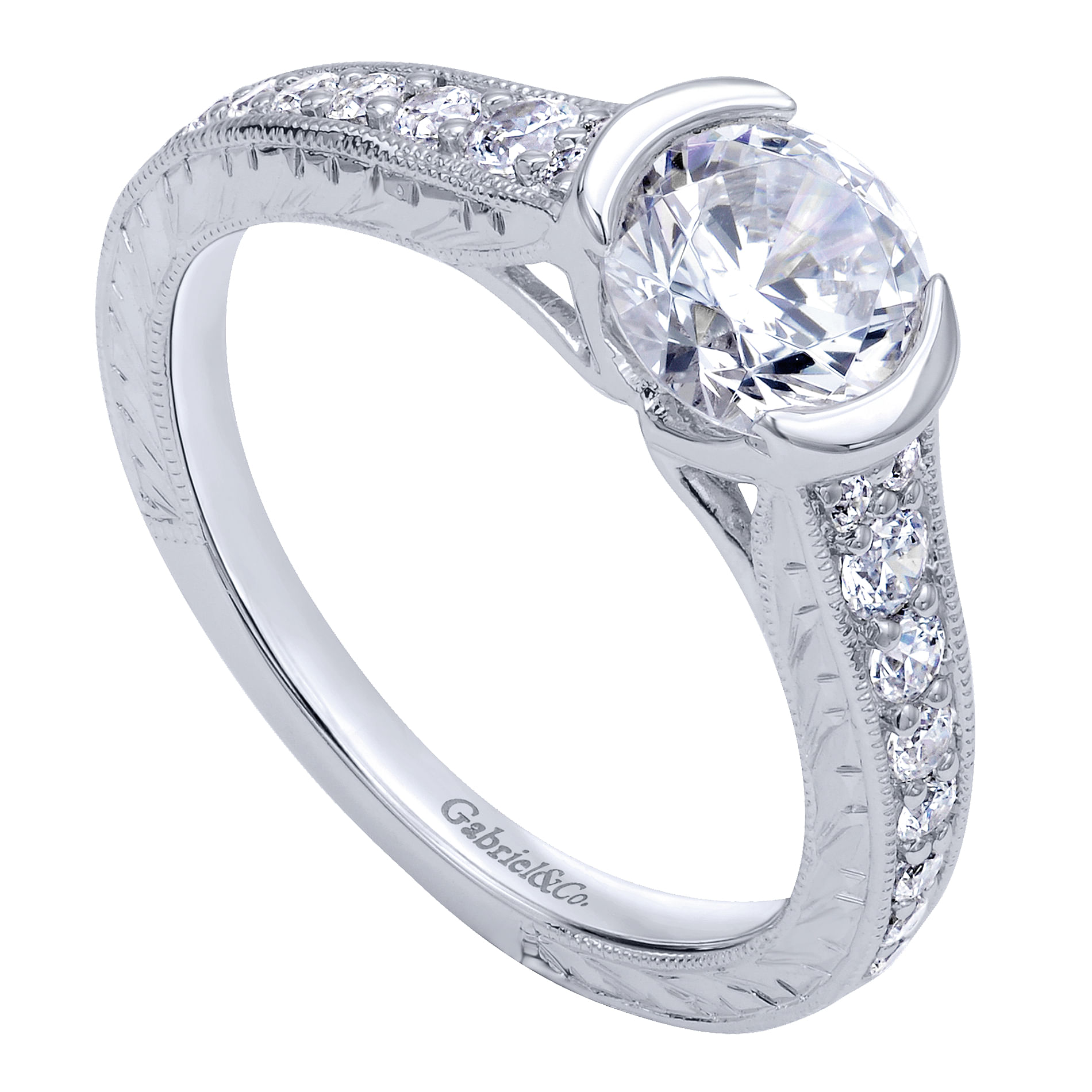 14k White Gold Diamond Straight Engagement Ring angle 3 14k White Gold Diamond Straight Engagement Ring angle 3