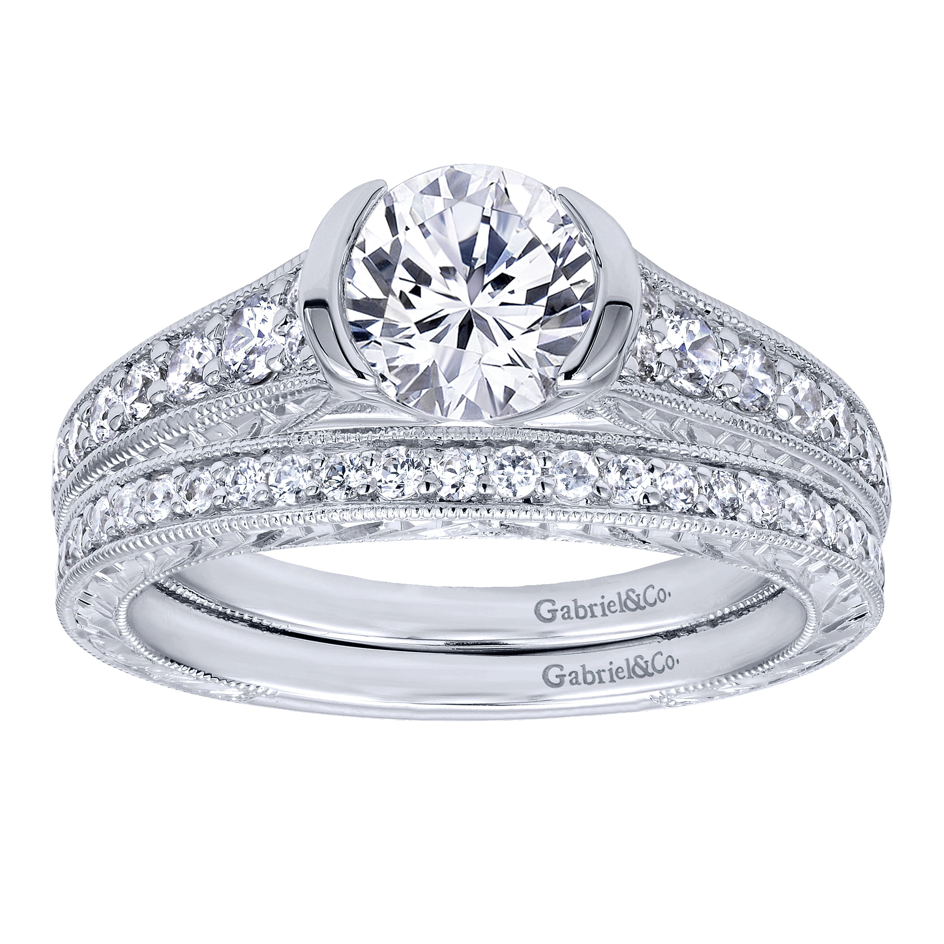 14k White Gold Diamond Straight Engagement Ring angle 4 14k White Gold Diamond Straight Engagement Ring angle 4