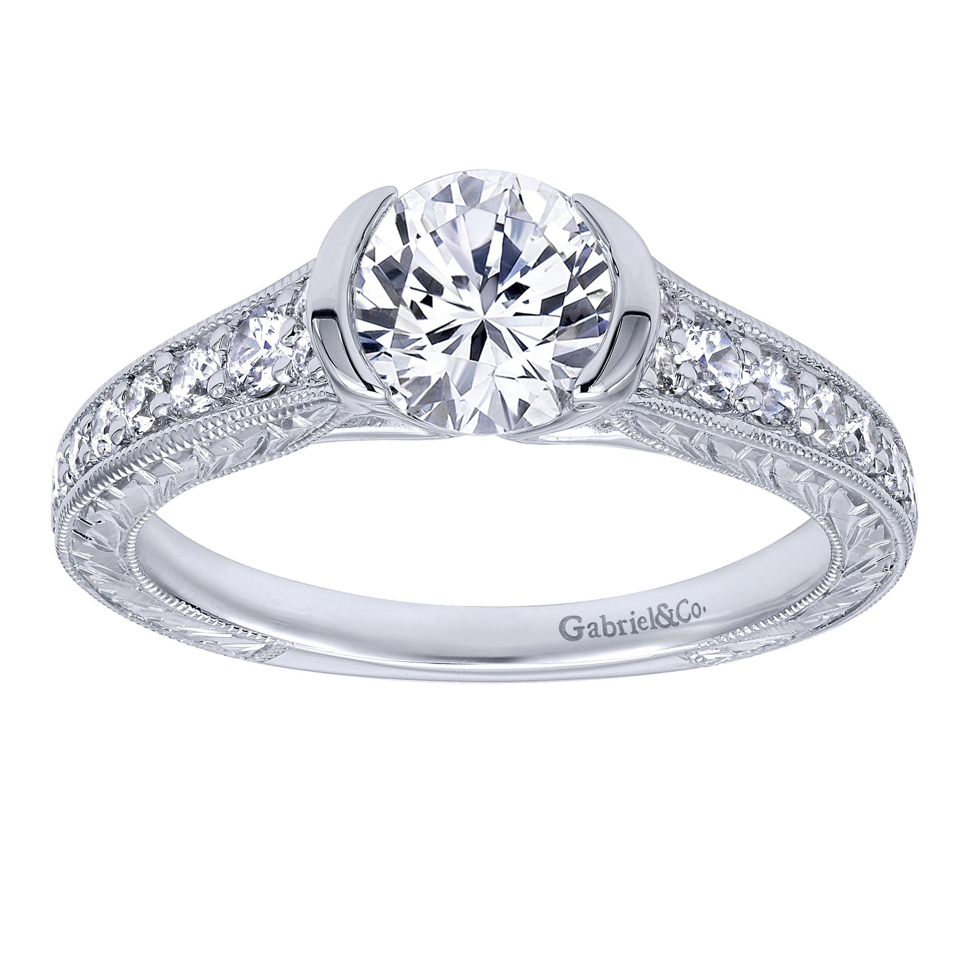 14k White Gold Diamond Straight Engagement Ring angle 5 14k White Gold Diamond Straight Engagement Ring angle 5