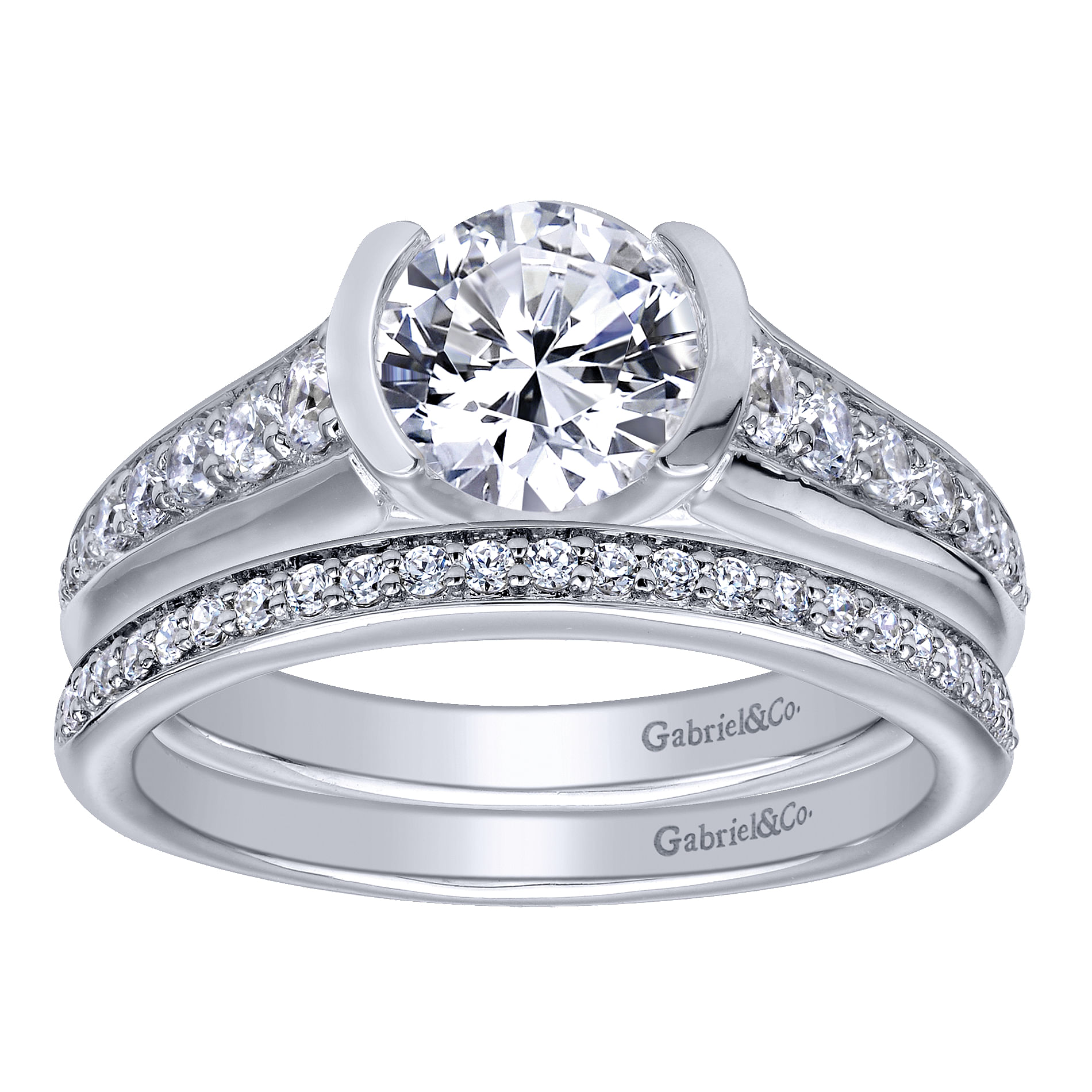 14k White Gold Diamond Straight Engagement Ring angle 4 14k White Gold Diamond Straight Engagement Ring angle 4