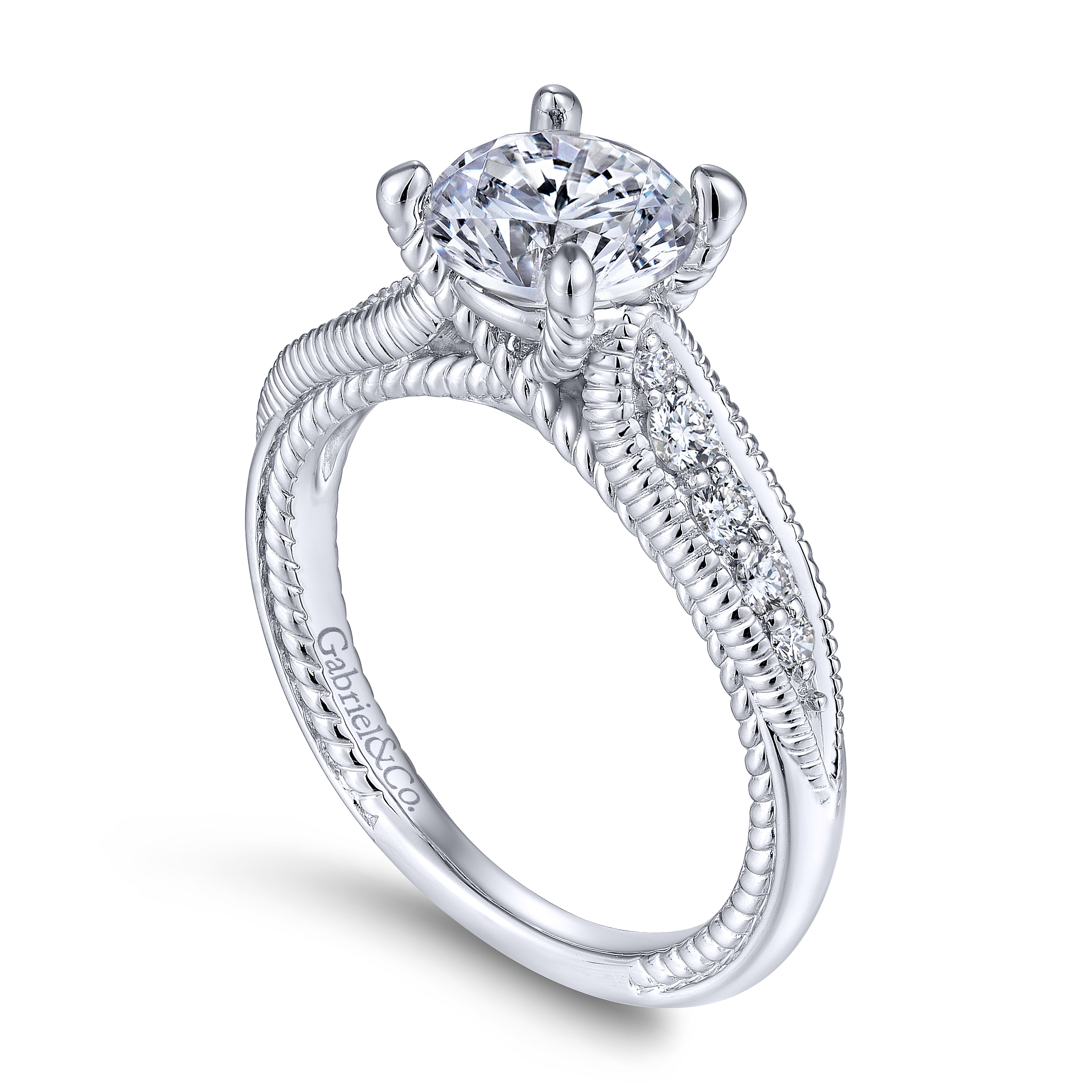 14k White Gold Diamond Straight Engagement Ring angle 3 14k White Gold Diamond Straight Engagement Ring angle 3