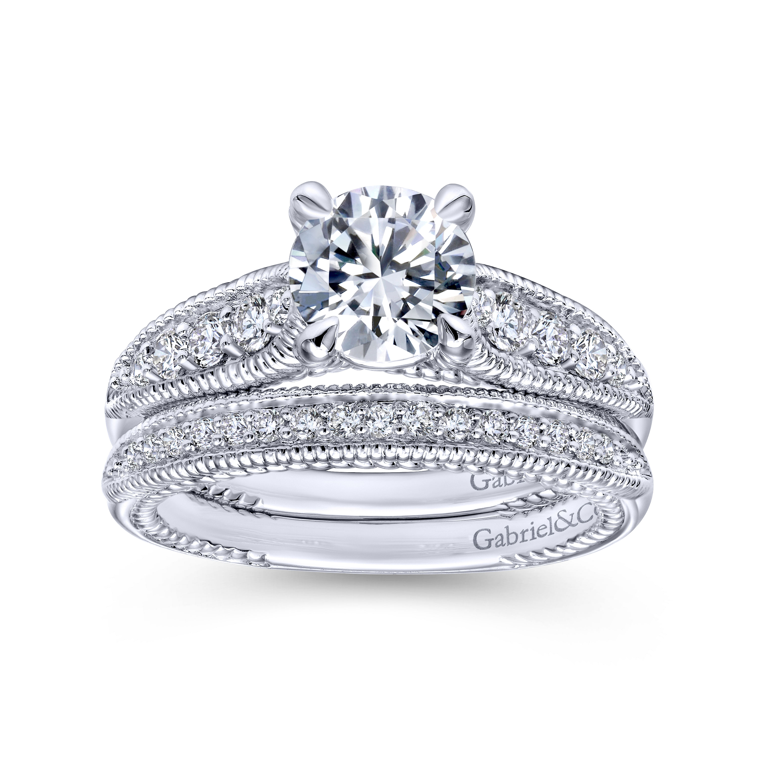 14k White Gold Diamond Straight Engagement Ring angle 4 14k White Gold Diamond Straight Engagement Ring angle 4