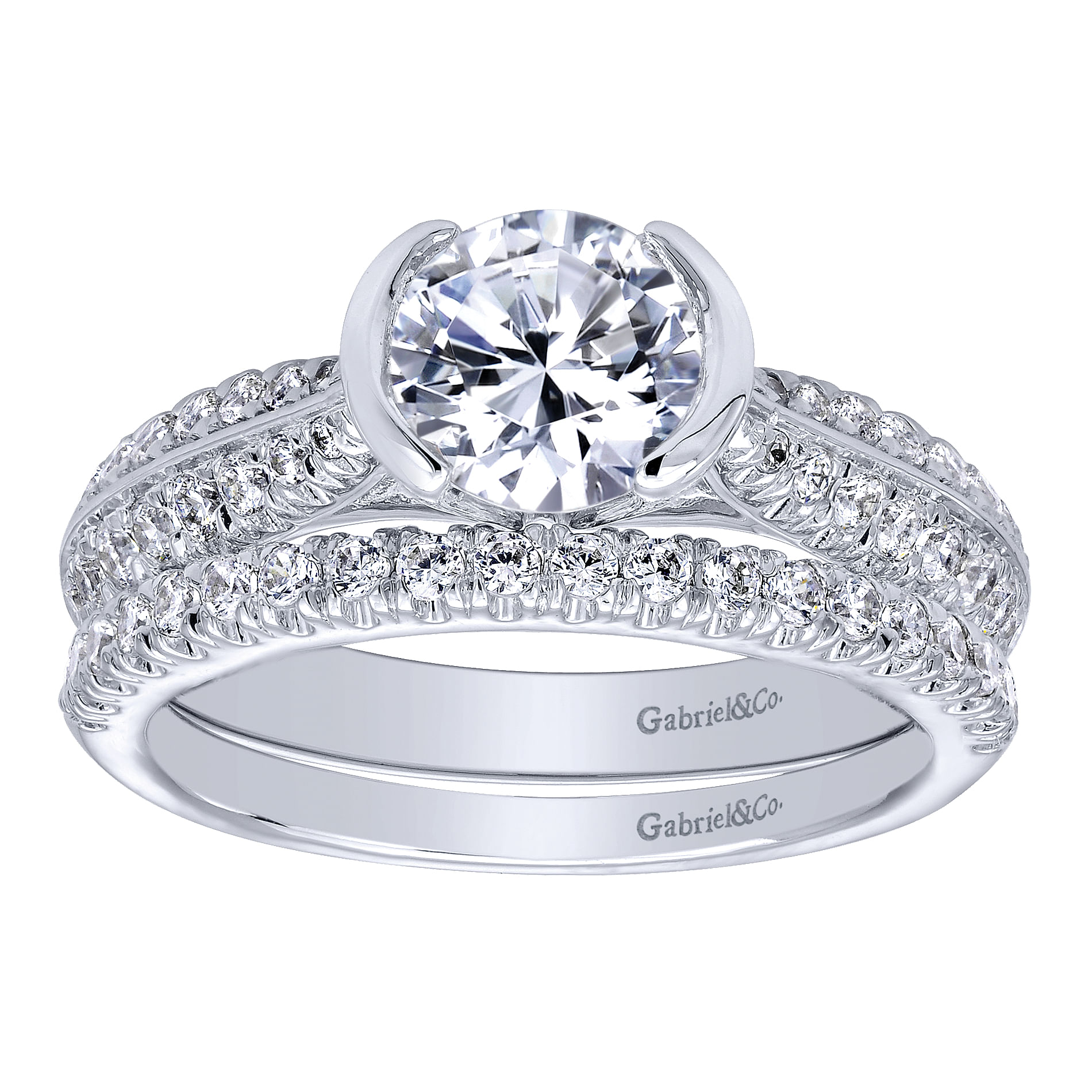 14k White Gold Diamond Straight Engagement Ring angle 4 14k White Gold Diamond Straight Engagement Ring angle 4