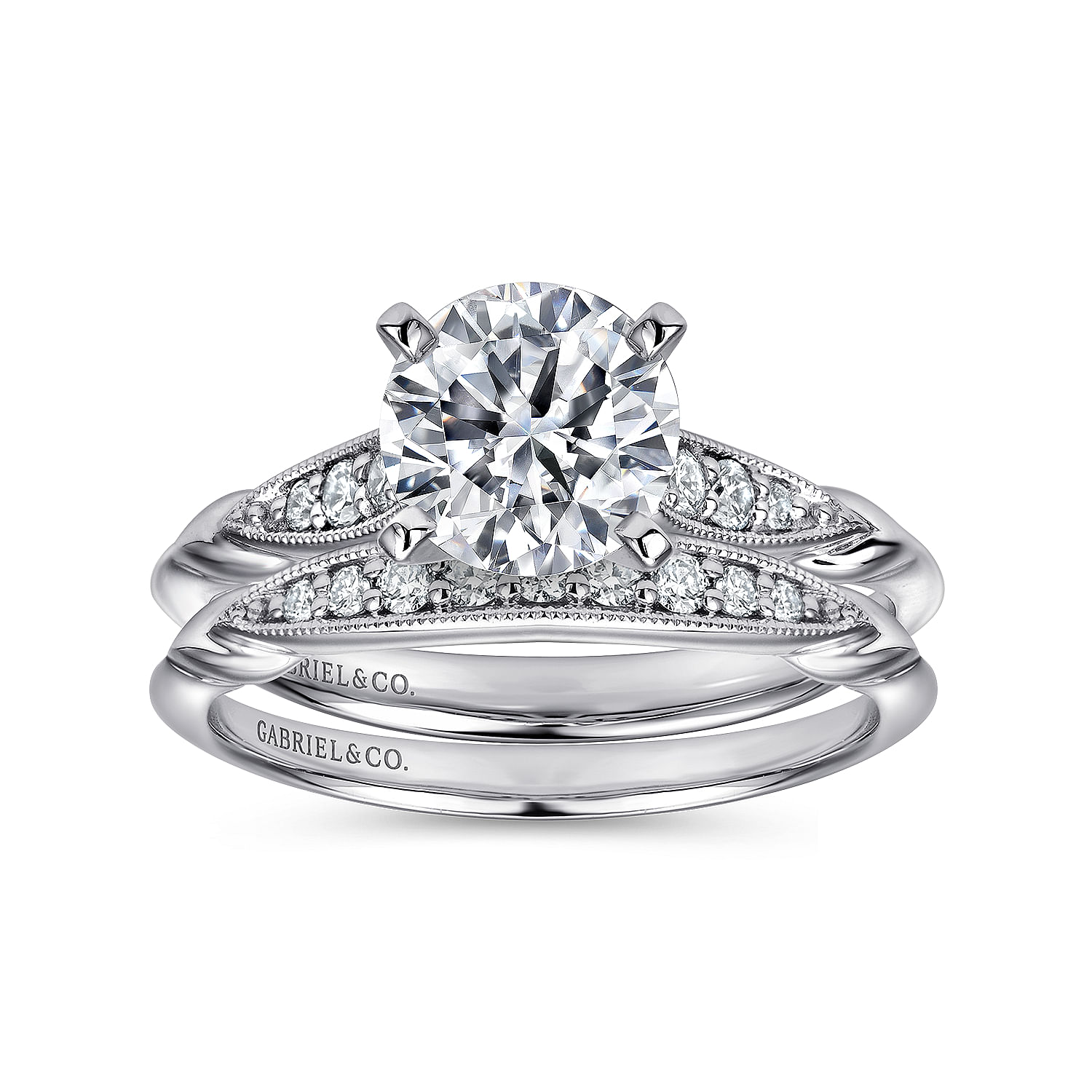 14k White Gold Diamond Straight Engagement Ring angle 4 14k White Gold Diamond Straight Engagement Ring angle 4