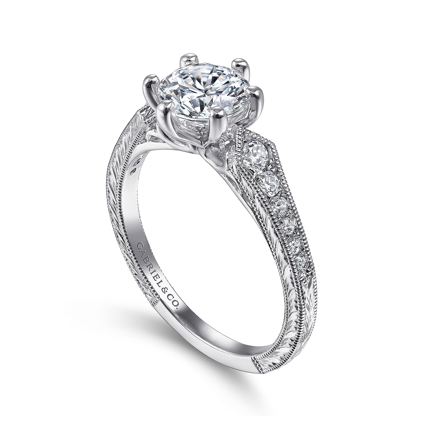 14k White Gold Diamond Straight Engagement Ring angle 3 14k White Gold Diamond Straight Engagement Ring angle 3