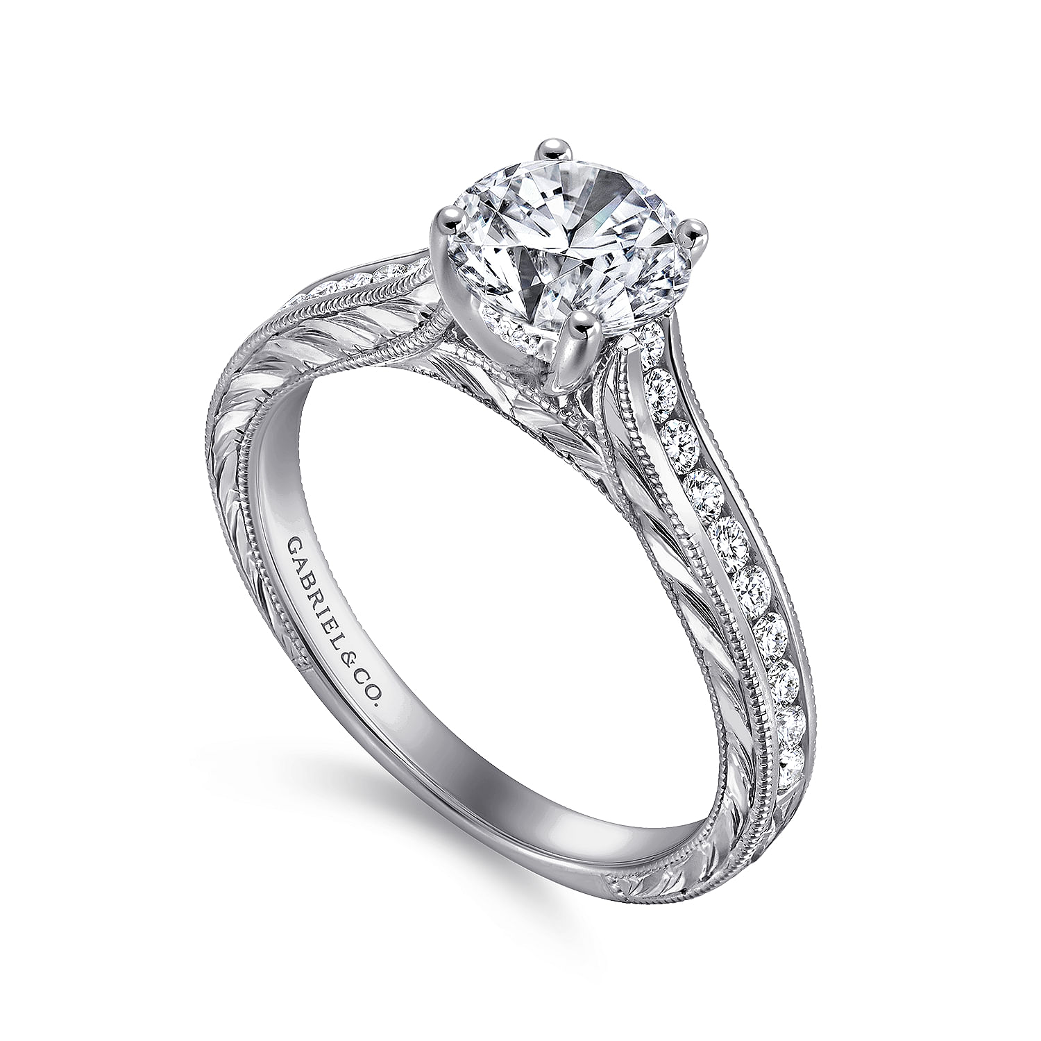 14k White Gold Diamond Straight Engagement Ring angle 3 14k White Gold Diamond Straight Engagement Ring angle 3