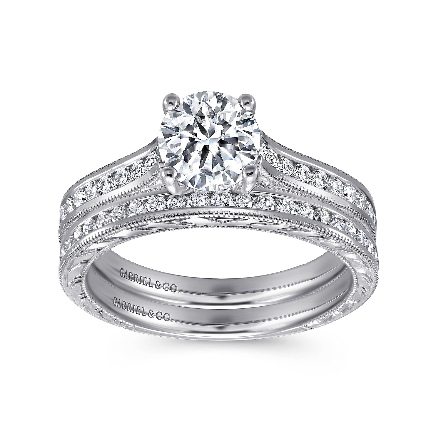 14k White Gold Diamond Straight Engagement Ring angle 4 14k White Gold Diamond Straight Engagement Ring angle 4