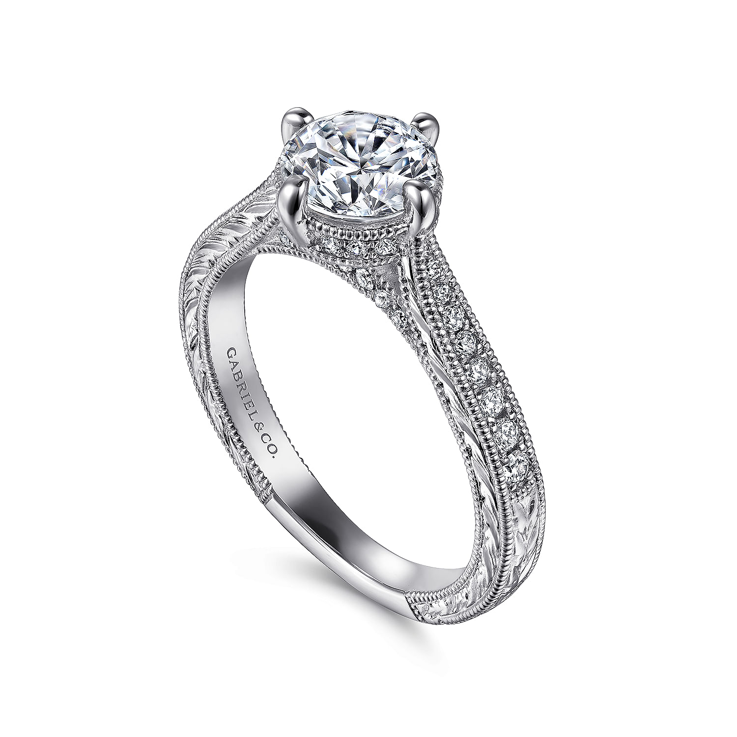 14k White Gold Diamond Straight Engagement Ring angle 3 14k White Gold Diamond Straight Engagement Ring angle 3