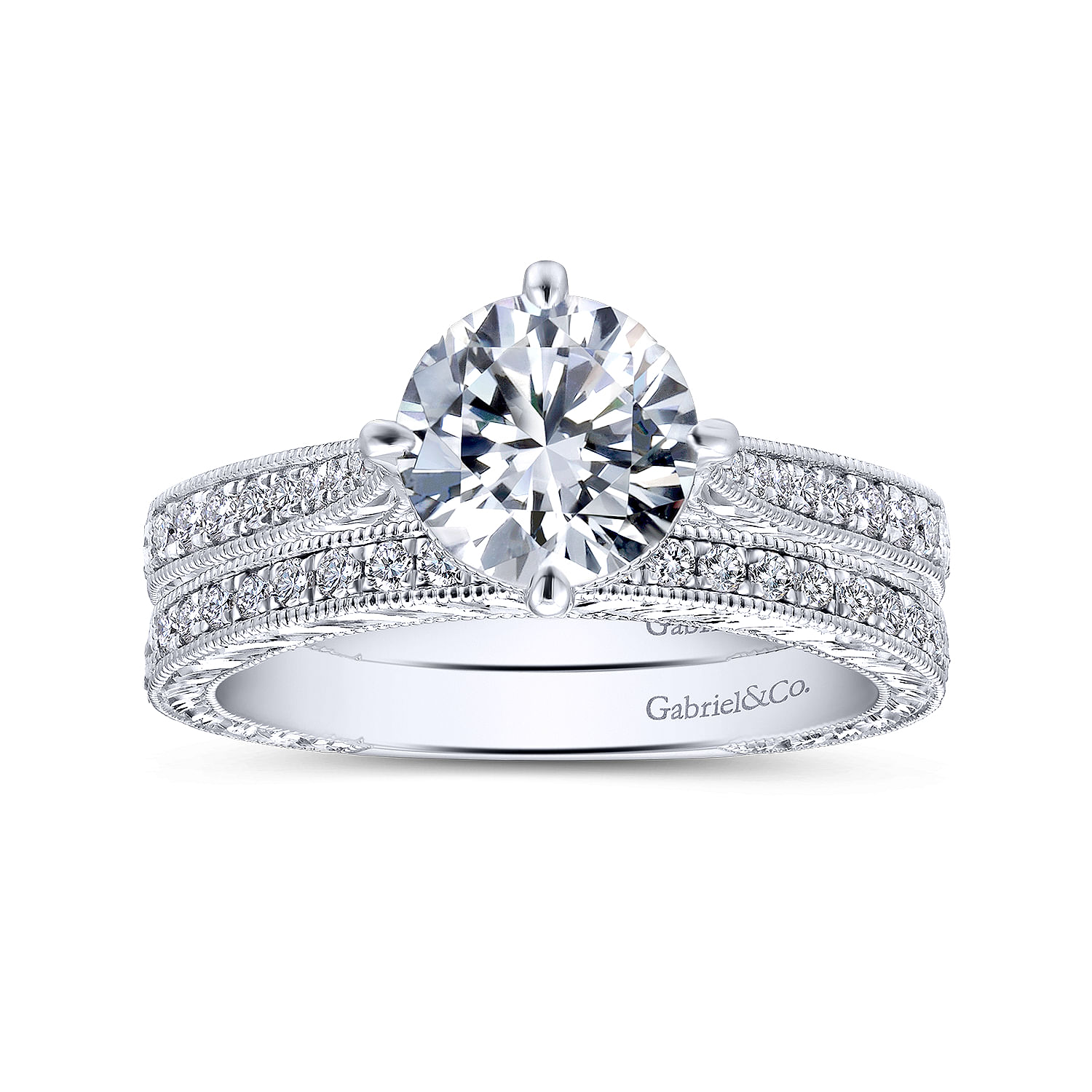 14k White Gold Diamond Straight Engagement Ring angle 4 14k White Gold Diamond Straight Engagement Ring angle 4