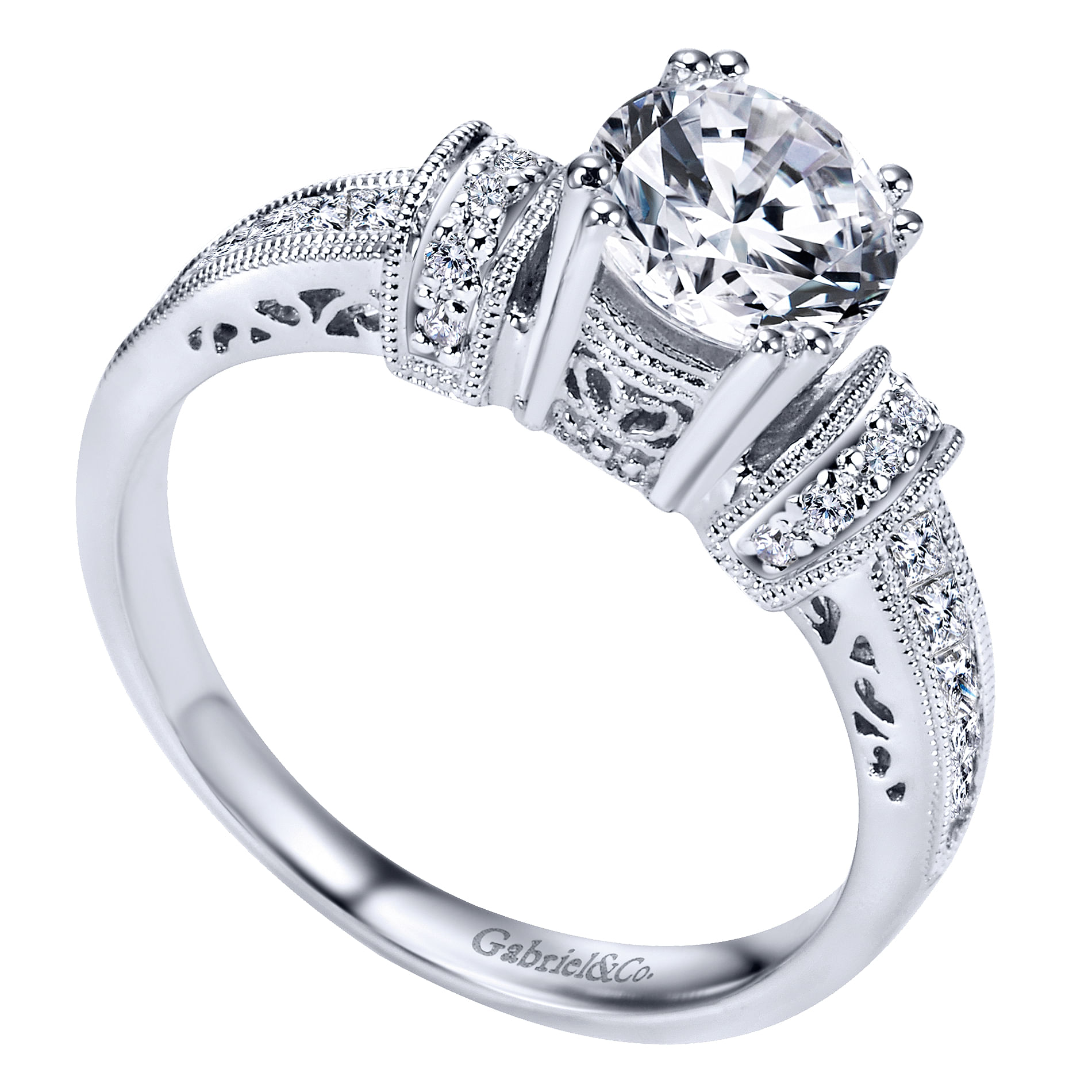 14k White Gold Diamond Straight Engagement Ring angle 3 14k White Gold Diamond Straight Engagement Ring angle 3