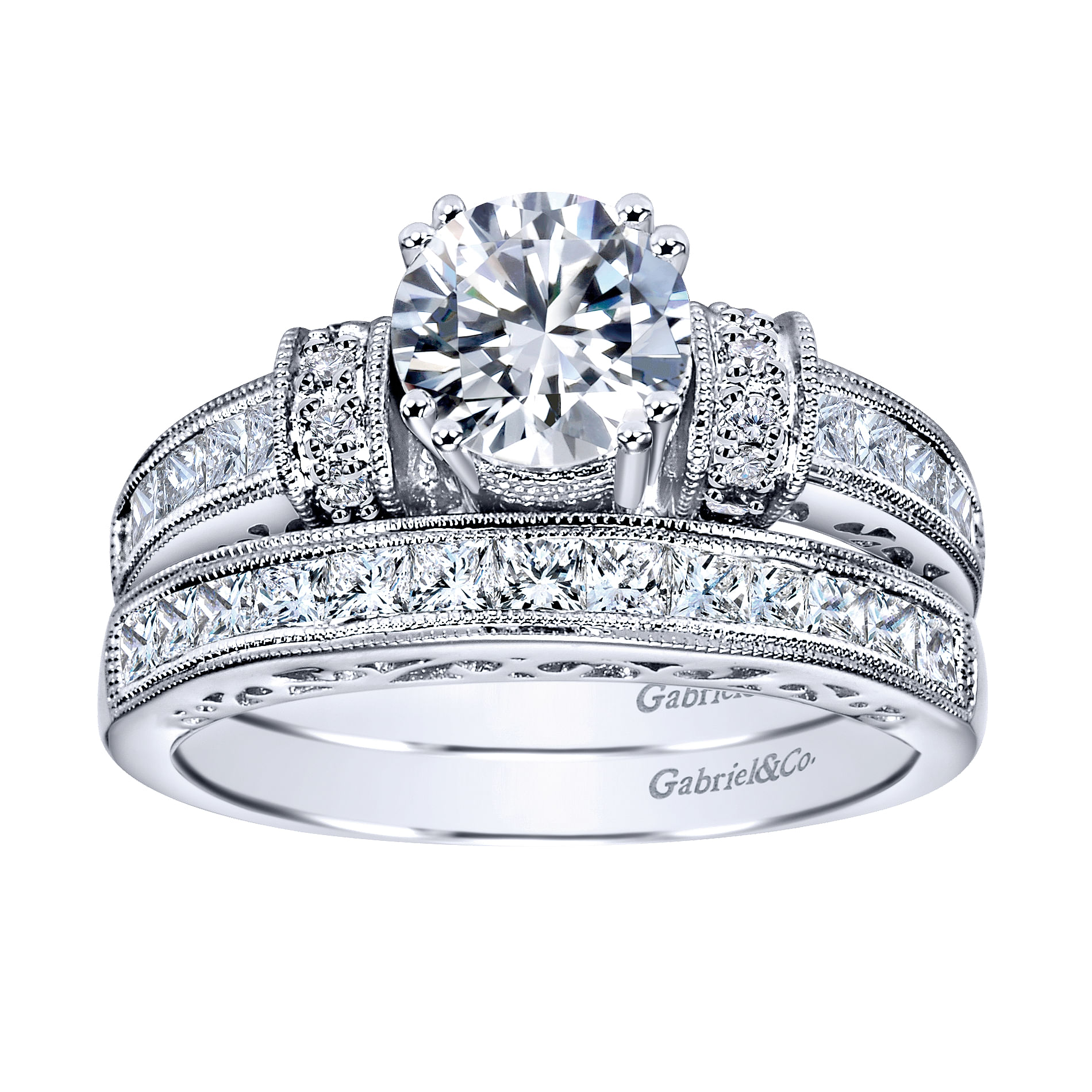 14k White Gold Diamond Straight Engagement Ring angle 4 14k White Gold Diamond Straight Engagement Ring angle 4
