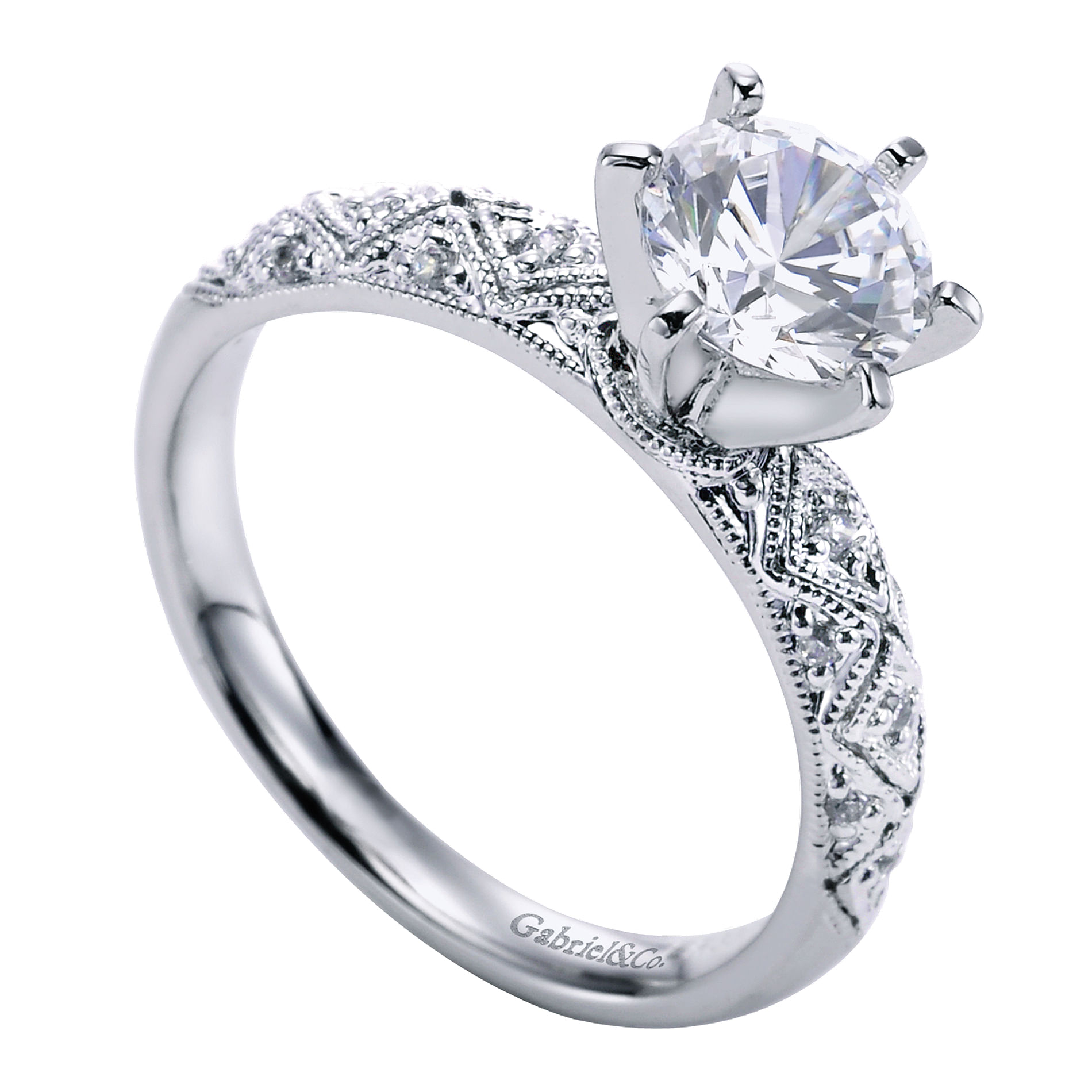 14k White Gold Diamond Straight Engagement Ring angle 3 14k White Gold Diamond Straight Engagement Ring angle 3