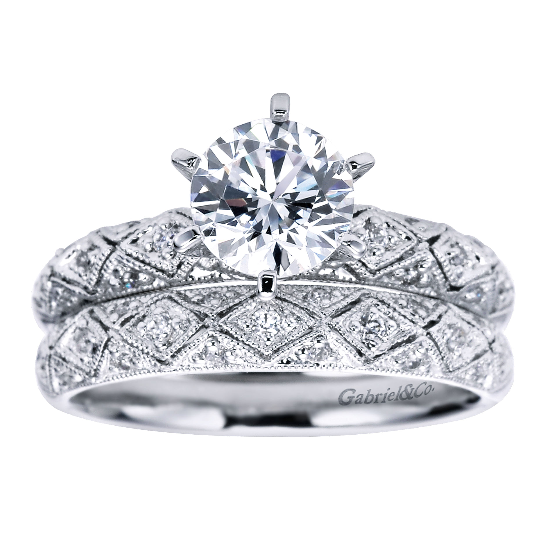14k White Gold Diamond Straight Engagement Ring angle 4 14k White Gold Diamond Straight Engagement Ring angle 4