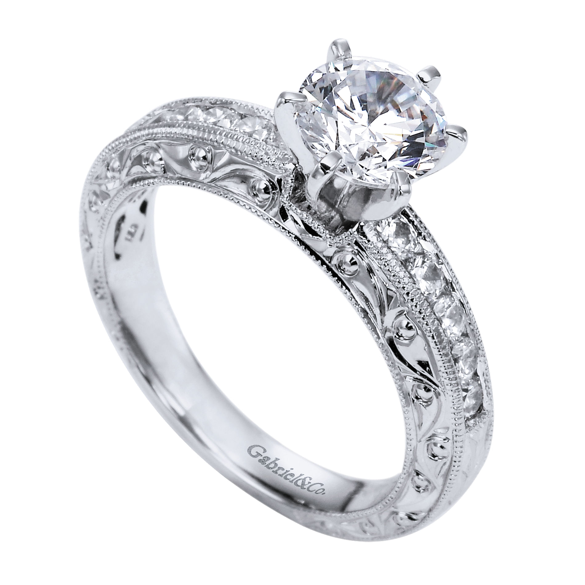 14k White Gold Diamond Straight Engagement Ring angle 3 14k White Gold Diamond Straight Engagement Ring angle 3