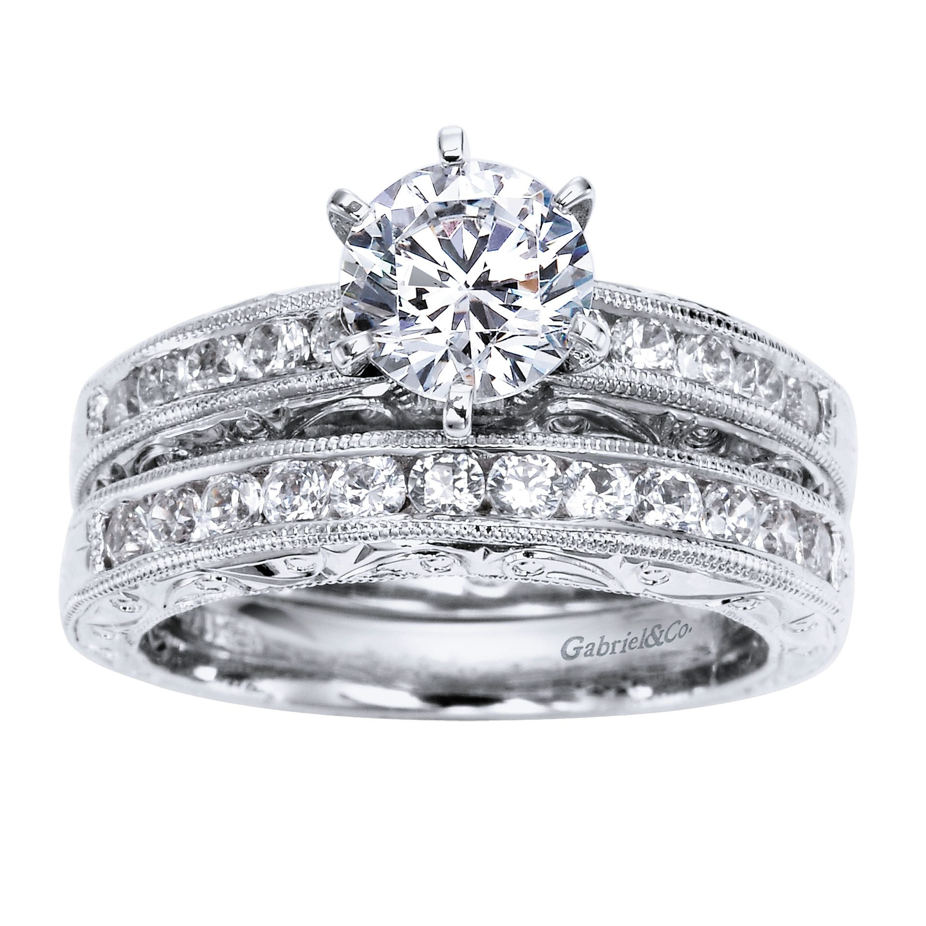 14k White Gold Diamond Straight Engagement Ring angle 4 14k White Gold Diamond Straight Engagement Ring angle 4