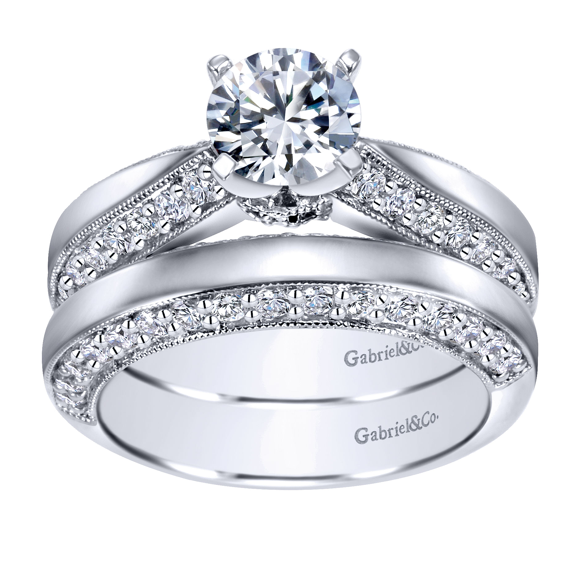 14k White Gold Diamond Straight Engagement Ring angle 4 14k White Gold Diamond Straight Engagement Ring angle 4
