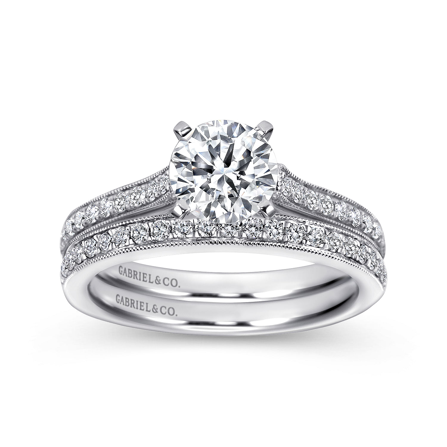 14k White Gold Diamond Straight Engagement Ring angle 4 14k White Gold Diamond Straight Engagement Ring angle 4
