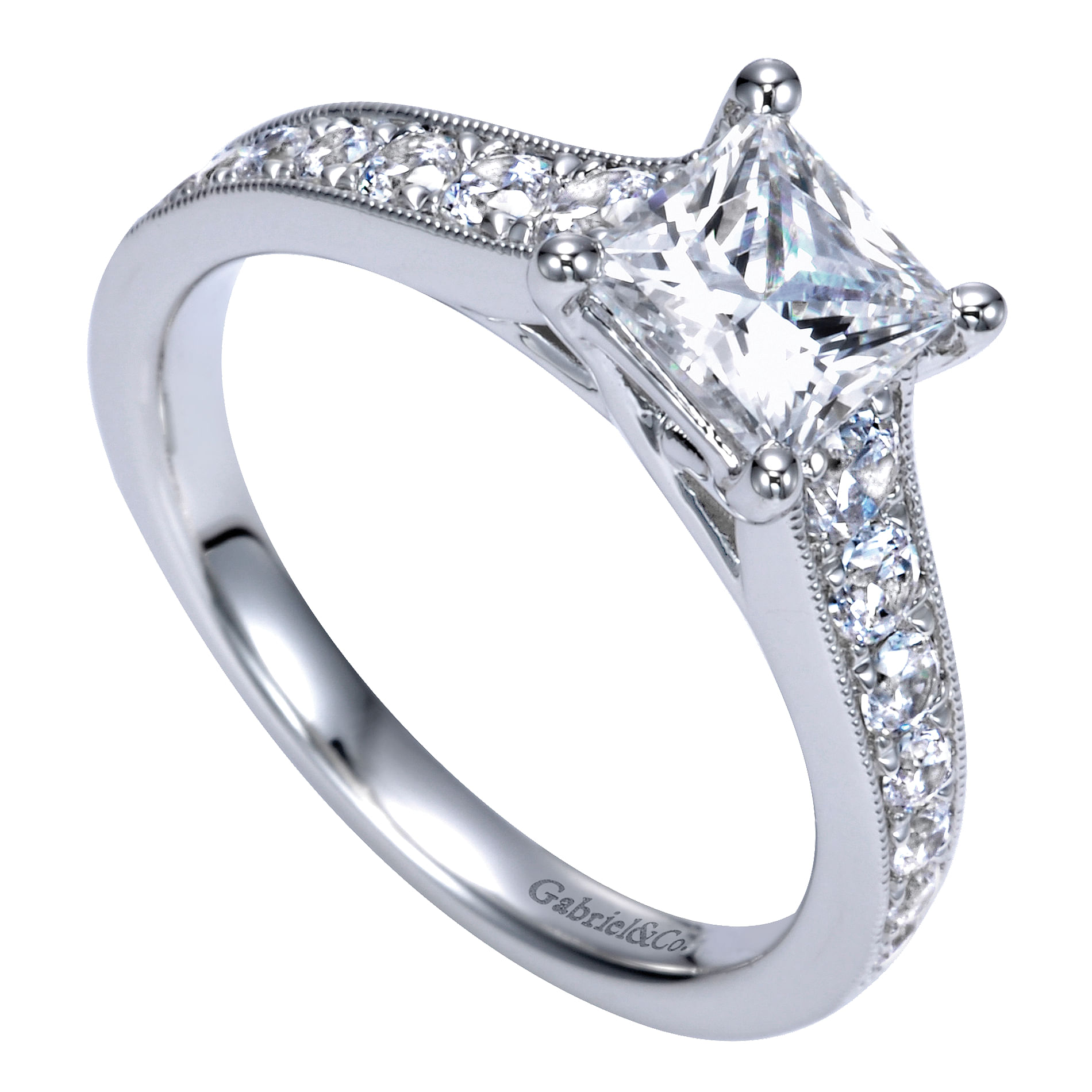 14k White Gold Diamond Straight Engagement Ring angle 3 14k White Gold Diamond Straight Engagement Ring angle 3