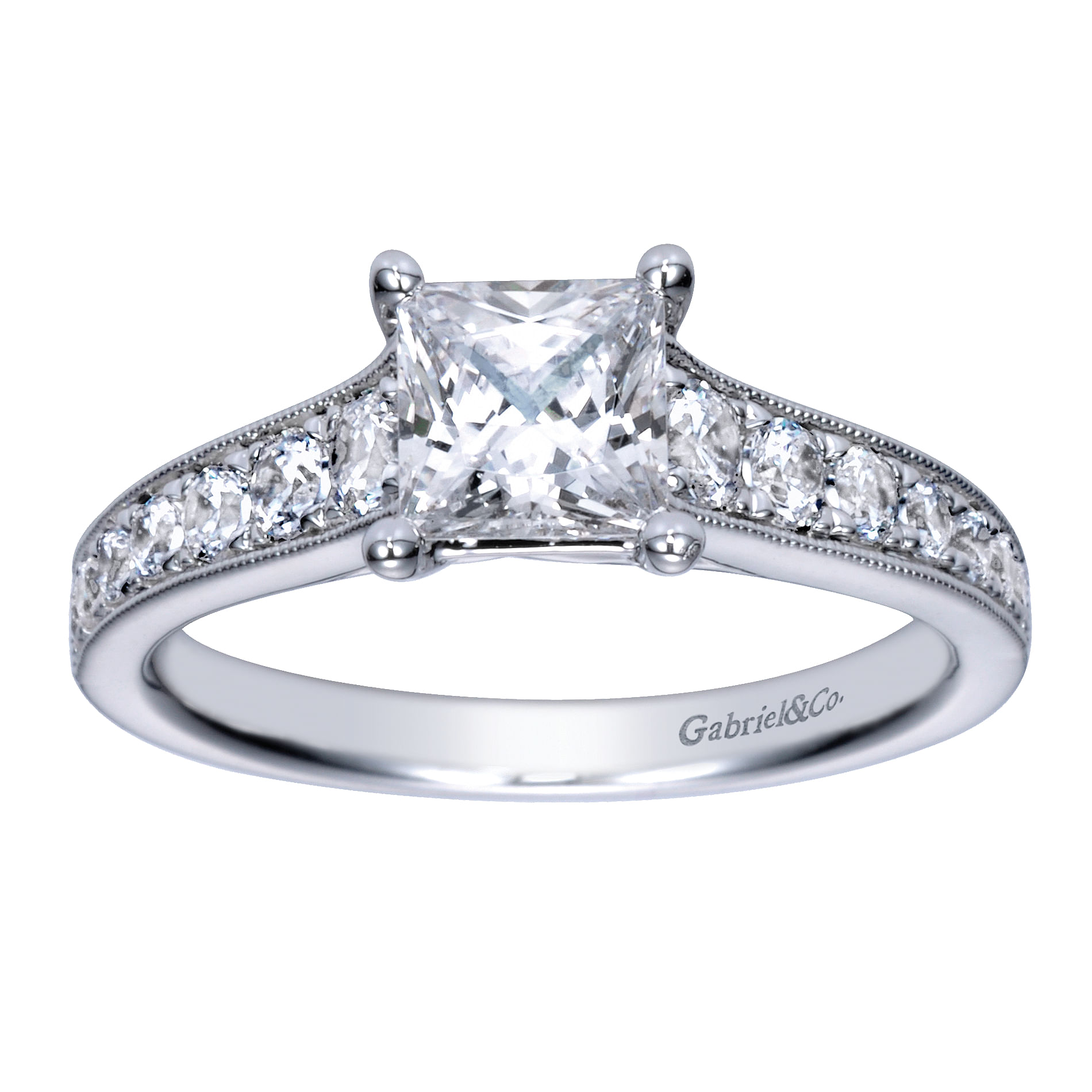 14k White Gold Diamond Straight Engagement Ring angle 5 14k White Gold Diamond Straight Engagement Ring angle 5