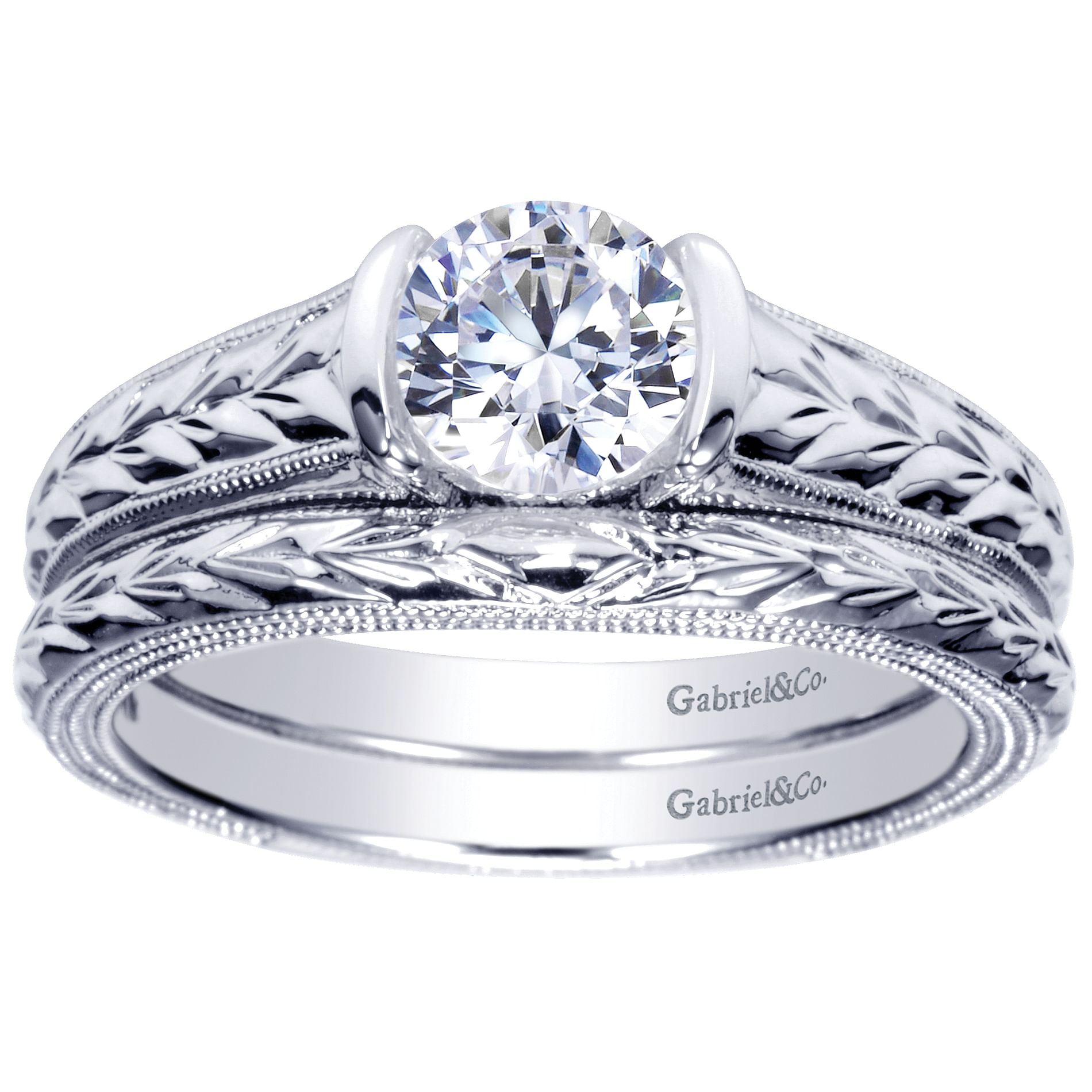 14k White Gold Diamond Straight Engagement Ring angle 4 14k White Gold Diamond Straight Engagement Ring angle 4