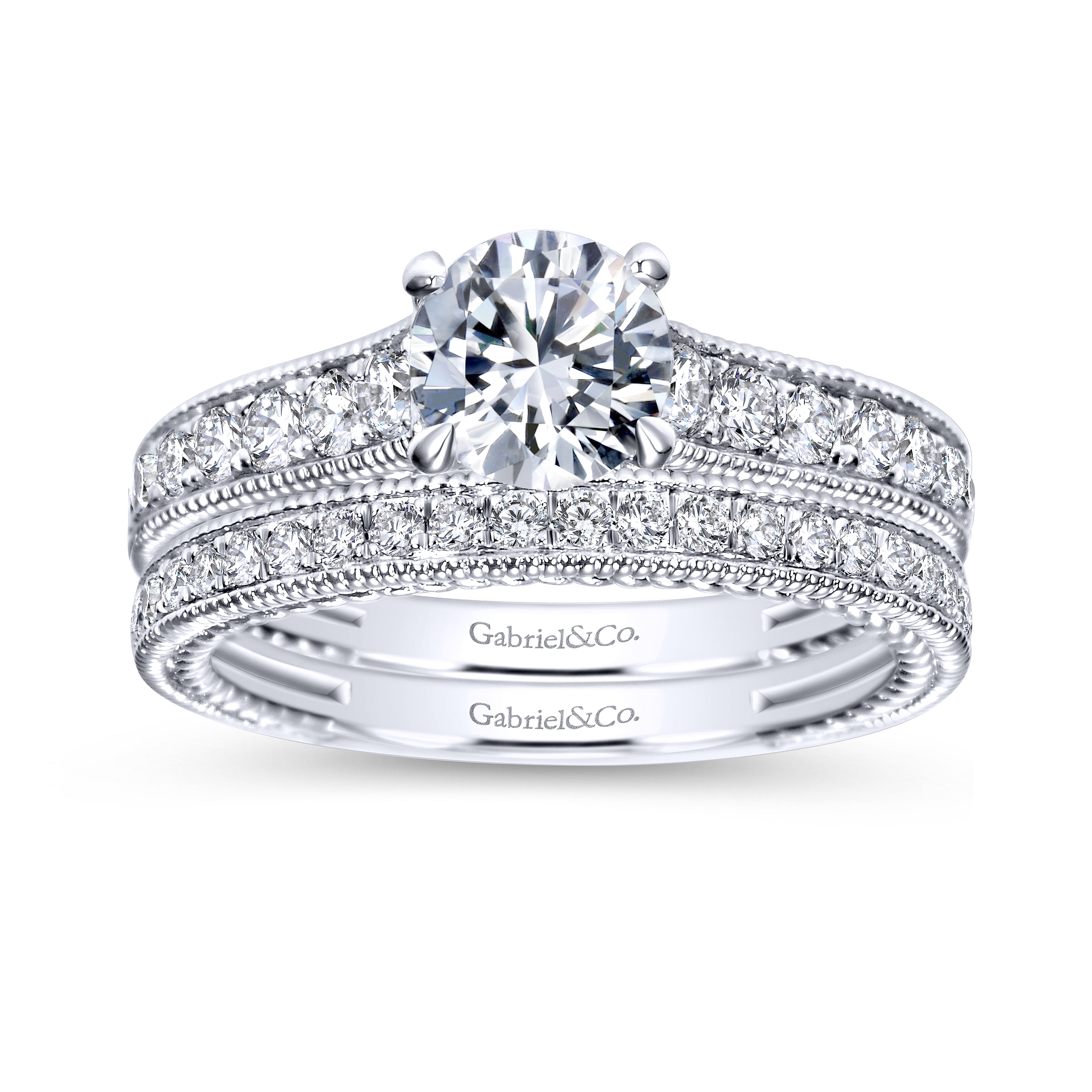 14k White Gold Diamond Straight Engagement Ring angle 4 14k White Gold Diamond Straight Engagement Ring angle 4