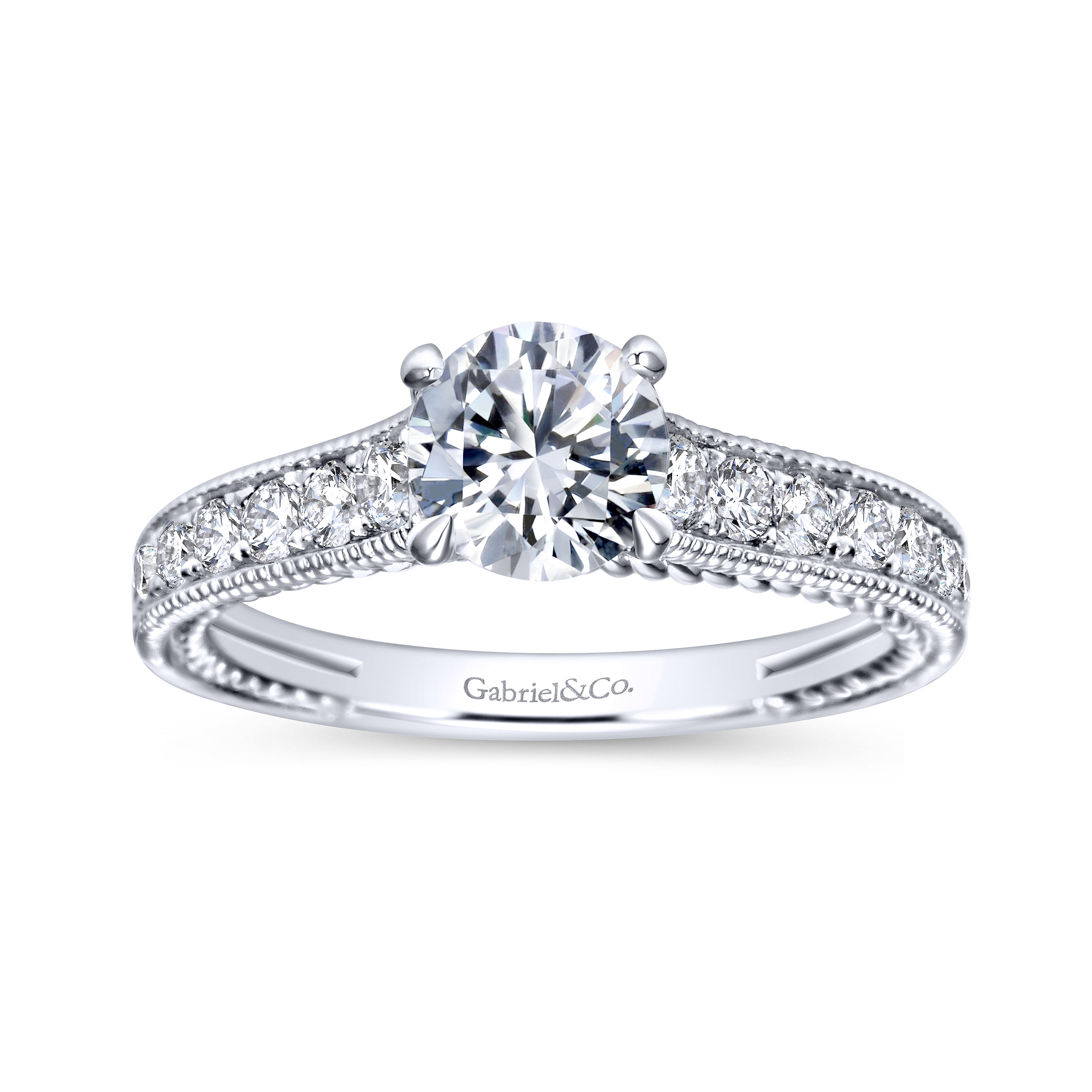 14k White Gold Diamond Straight Engagement Ring angle 5 14k White Gold Diamond Straight Engagement Ring angle 5