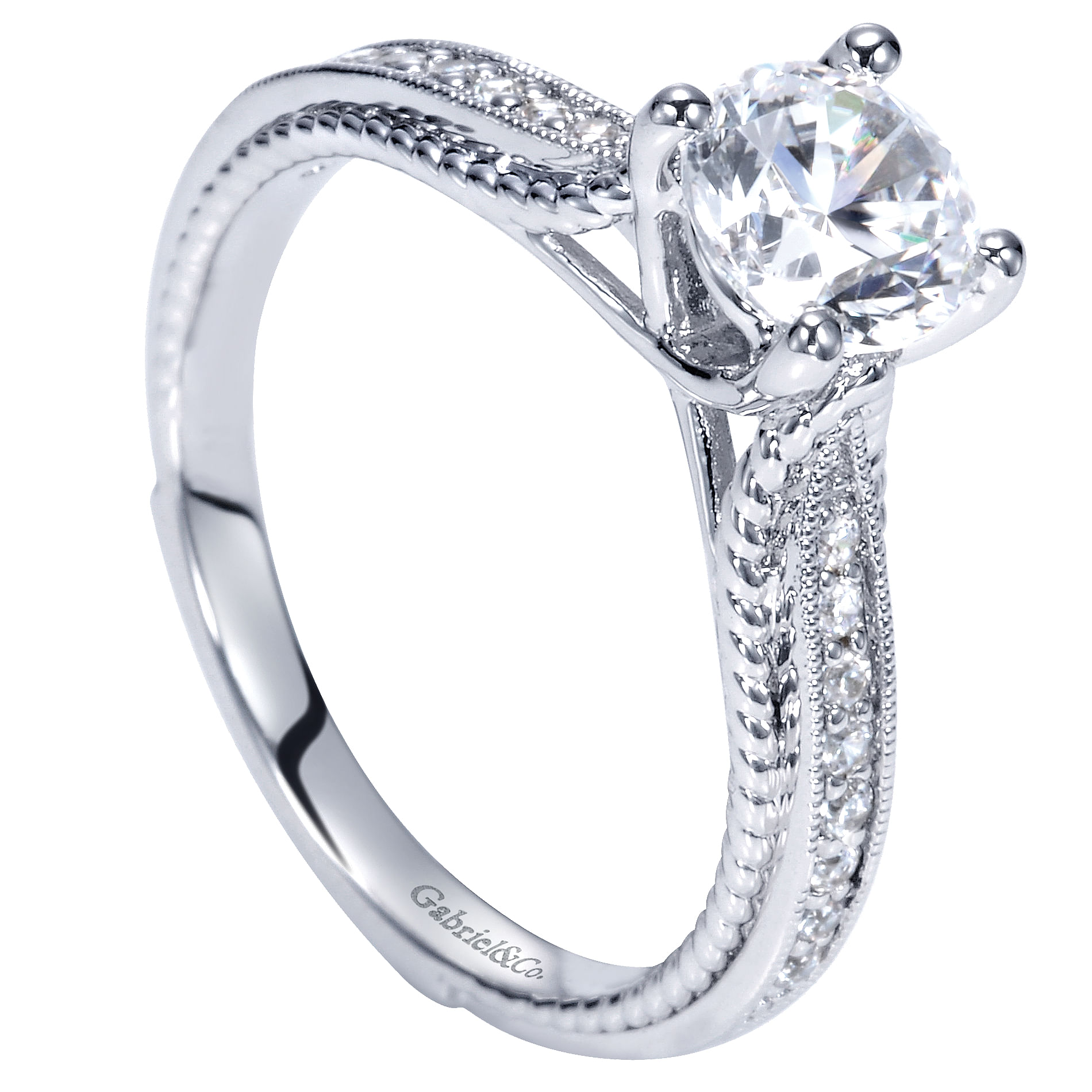 14k White Gold Diamond Straight Engagement Ring angle 3 14k White Gold Diamond Straight Engagement Ring angle 3