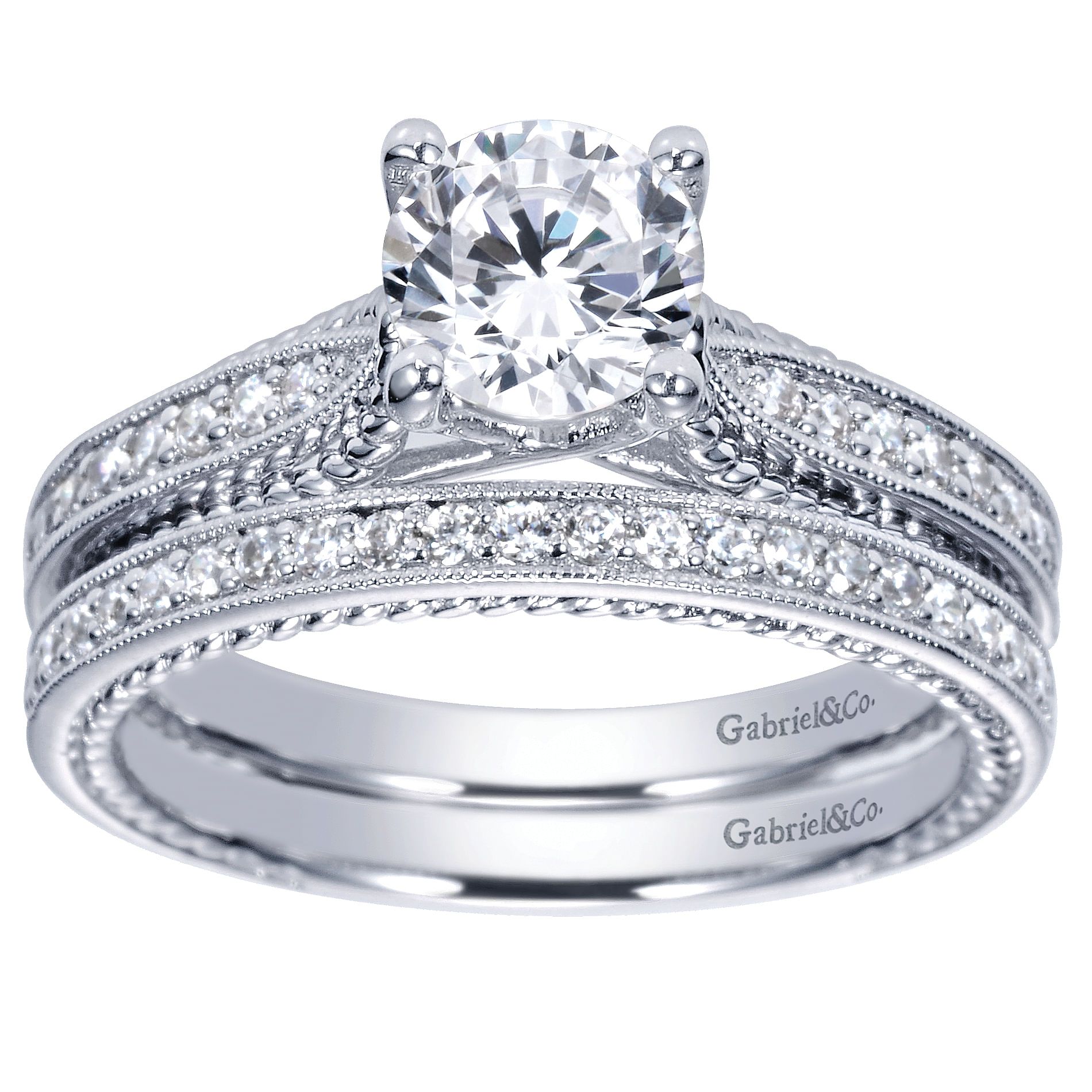 14k White Gold Diamond Straight Engagement Ring angle 4 14k White Gold Diamond Straight Engagement Ring angle 4