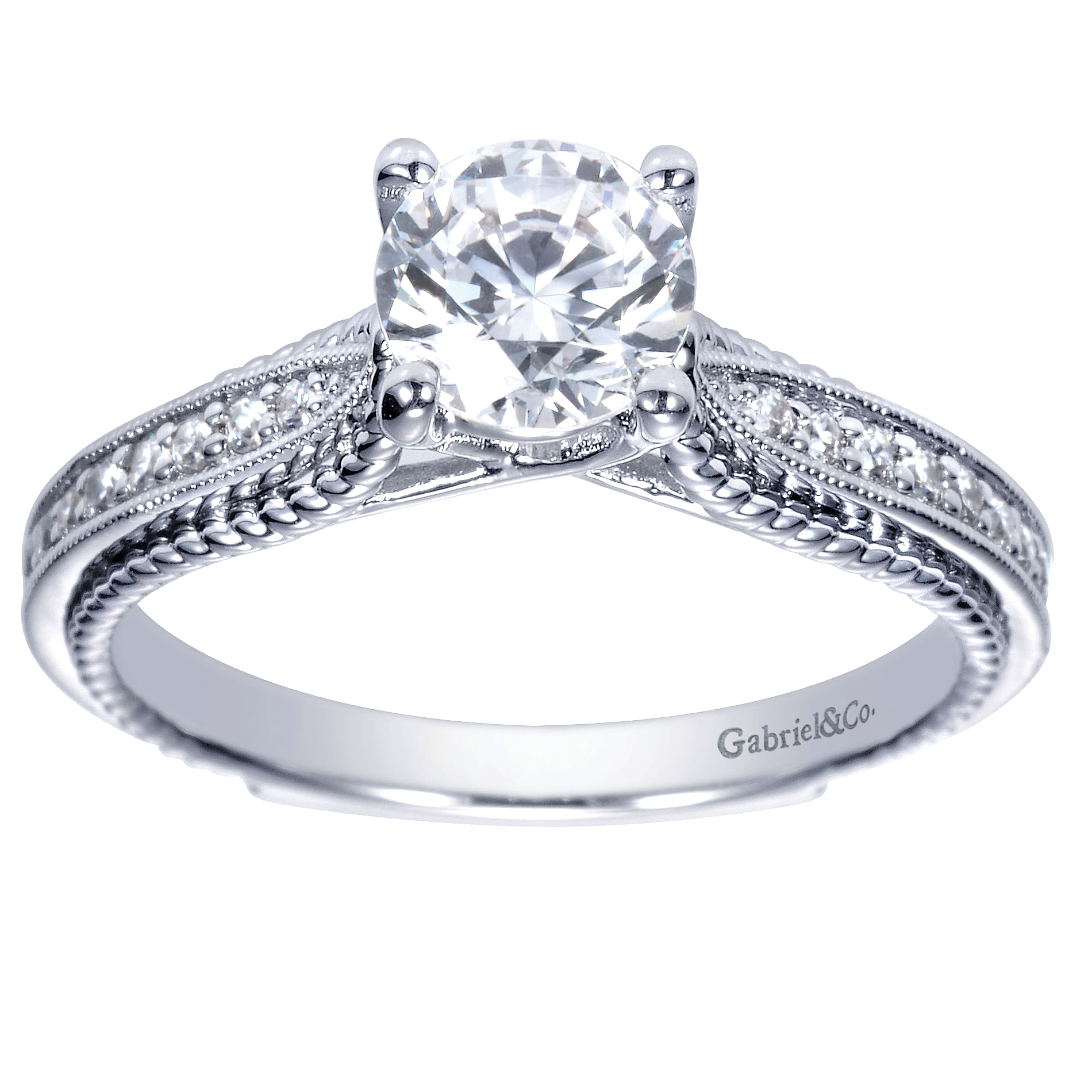14k White Gold Diamond Straight Engagement Ring angle 5 14k White Gold Diamond Straight Engagement Ring angle 5
