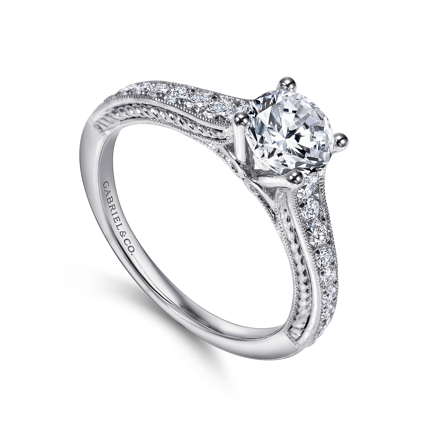 14k White Gold Diamond Straight Engagement Ring angle 3 14k White Gold Diamond Straight Engagement Ring angle 3