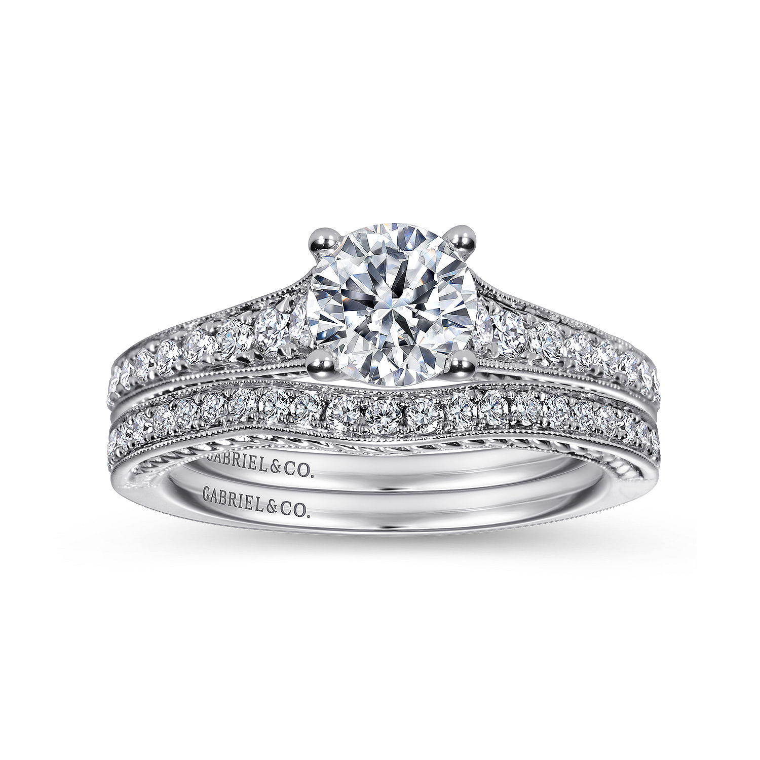 14k White Gold Diamond Straight Engagement Ring angle 4 14k White Gold Diamond Straight Engagement Ring angle 4