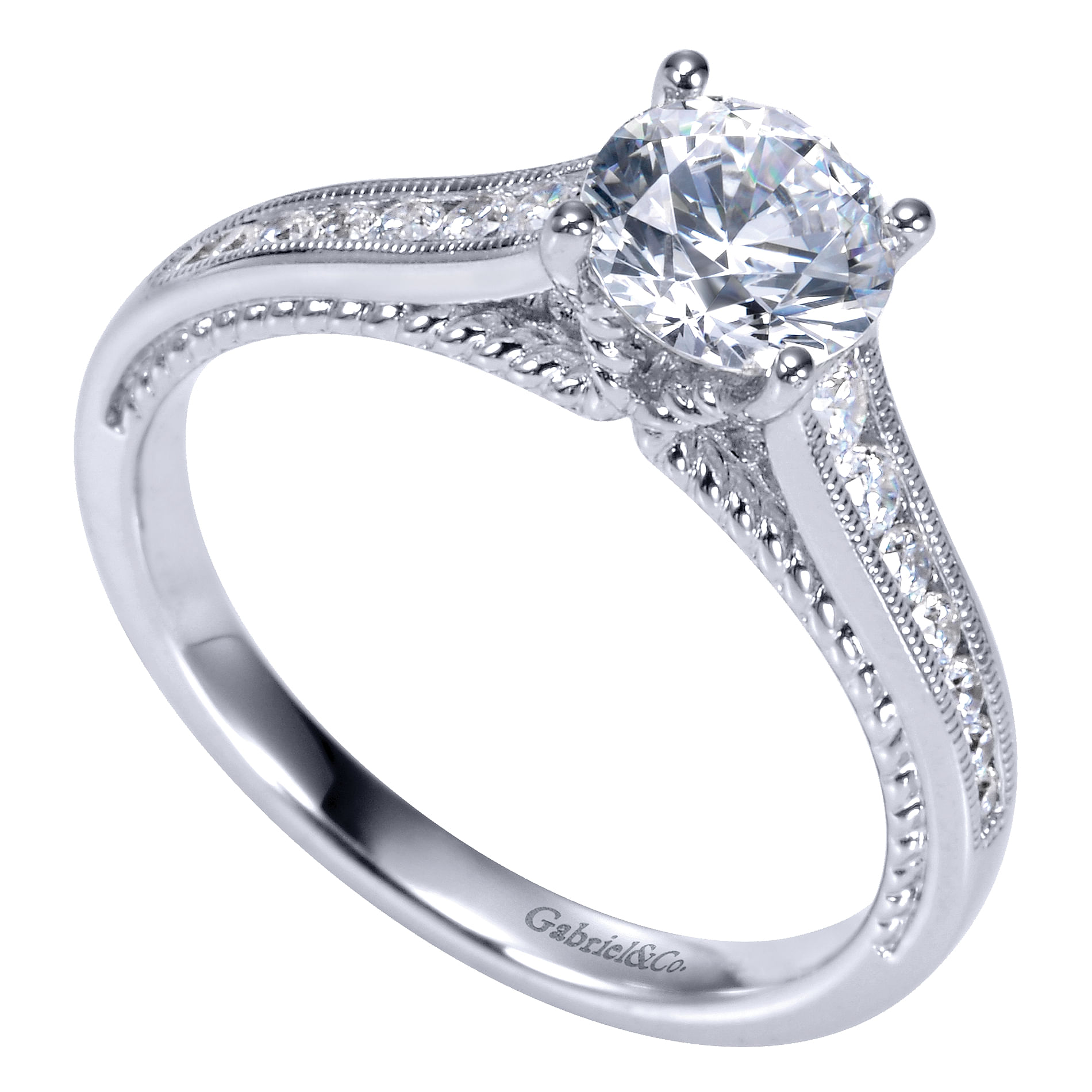 14k White Gold Diamond Straight Engagement Ring angle 3 14k White Gold Diamond Straight Engagement Ring angle 3