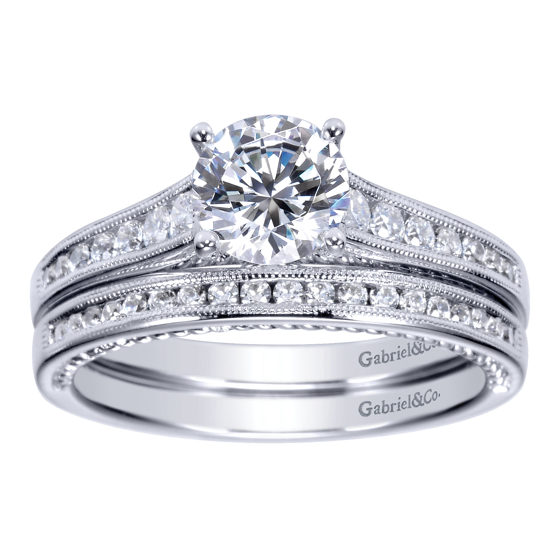 14k White Gold Diamond Straight Engagement Ring angle 4 14k White Gold Diamond Straight Engagement Ring angle 4