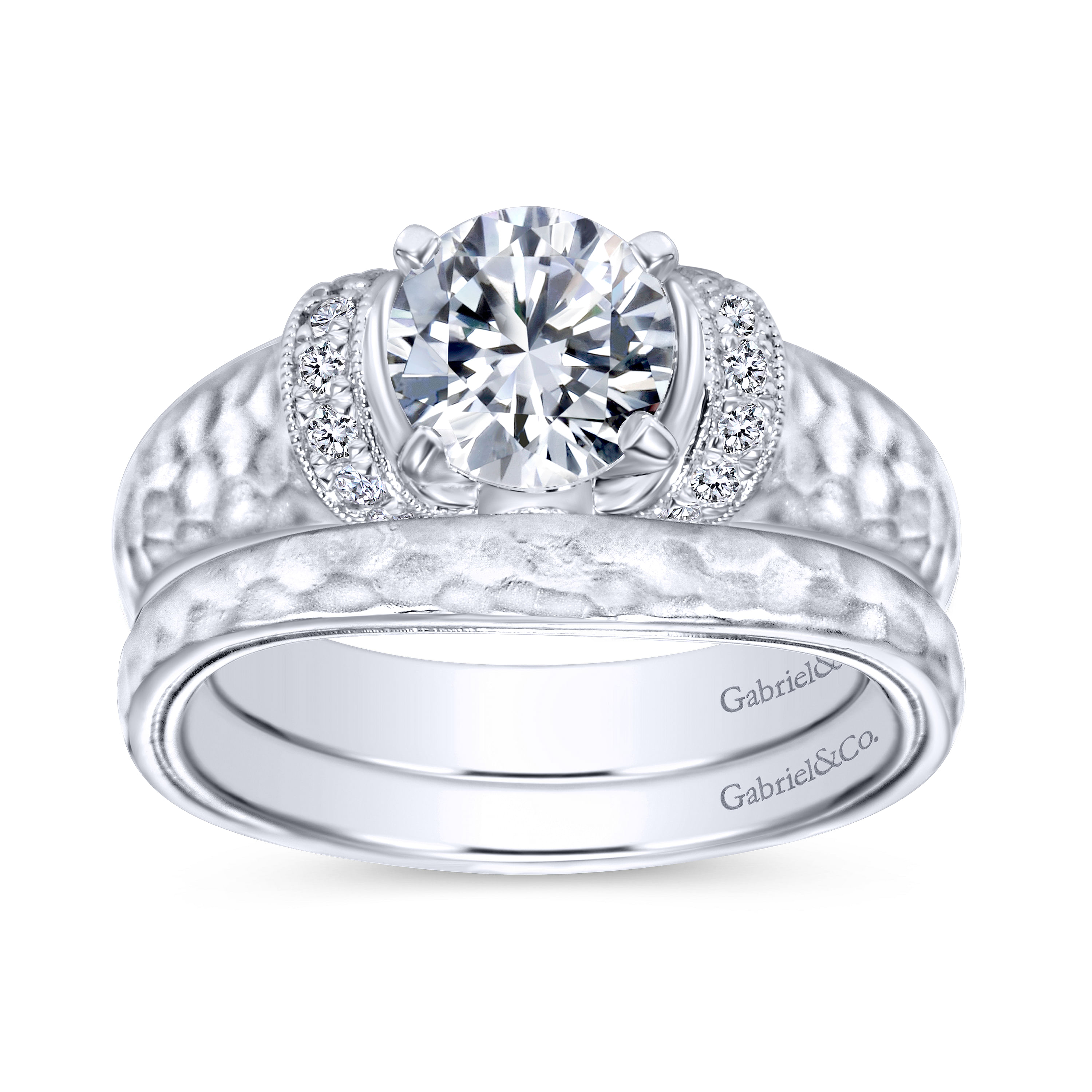 14k White Gold Diamond Straight Engagement Ring angle 4 14k White Gold Diamond Straight Engagement Ring angle 4