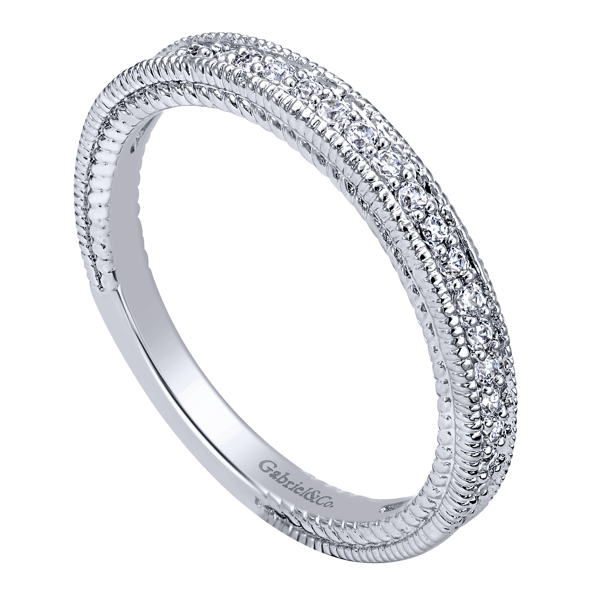 14k White Gold Diamond Straight Wedding Band angle 3 14k White Gold Diamond Straight Wedding Band angle 3