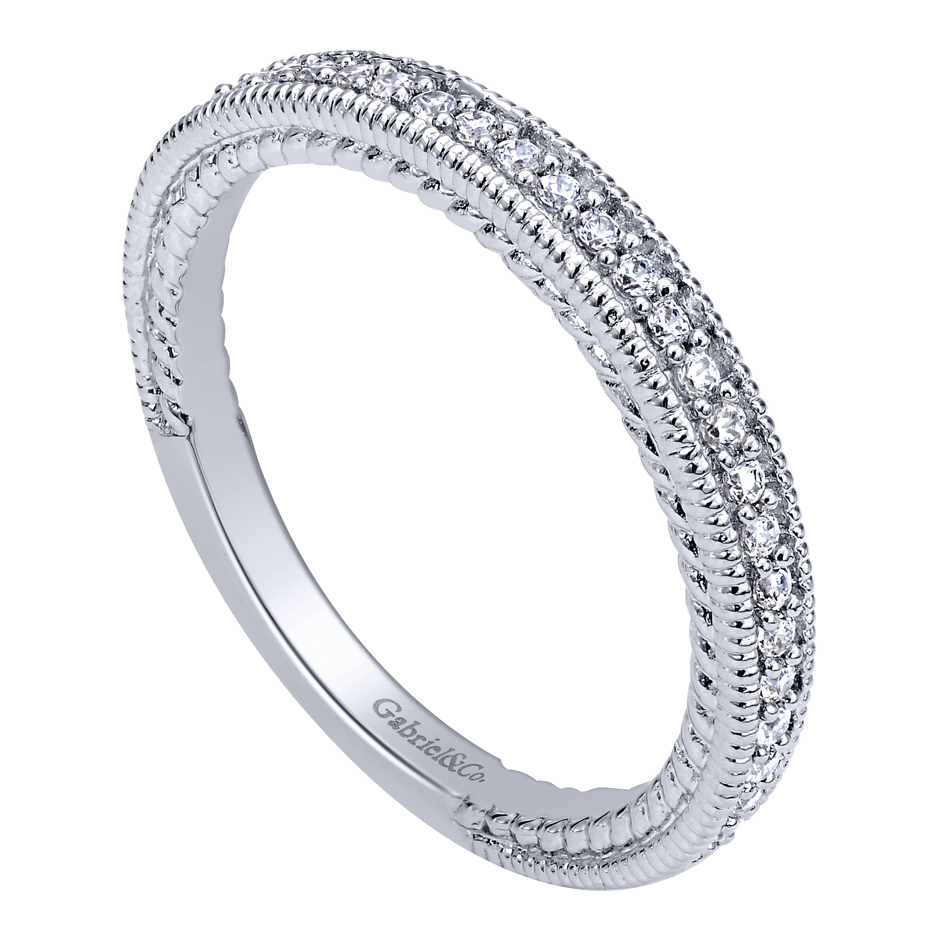14k White Gold Diamond Straight Wedding Band angle 3 14k White Gold Diamond Straight Wedding Band angle 3