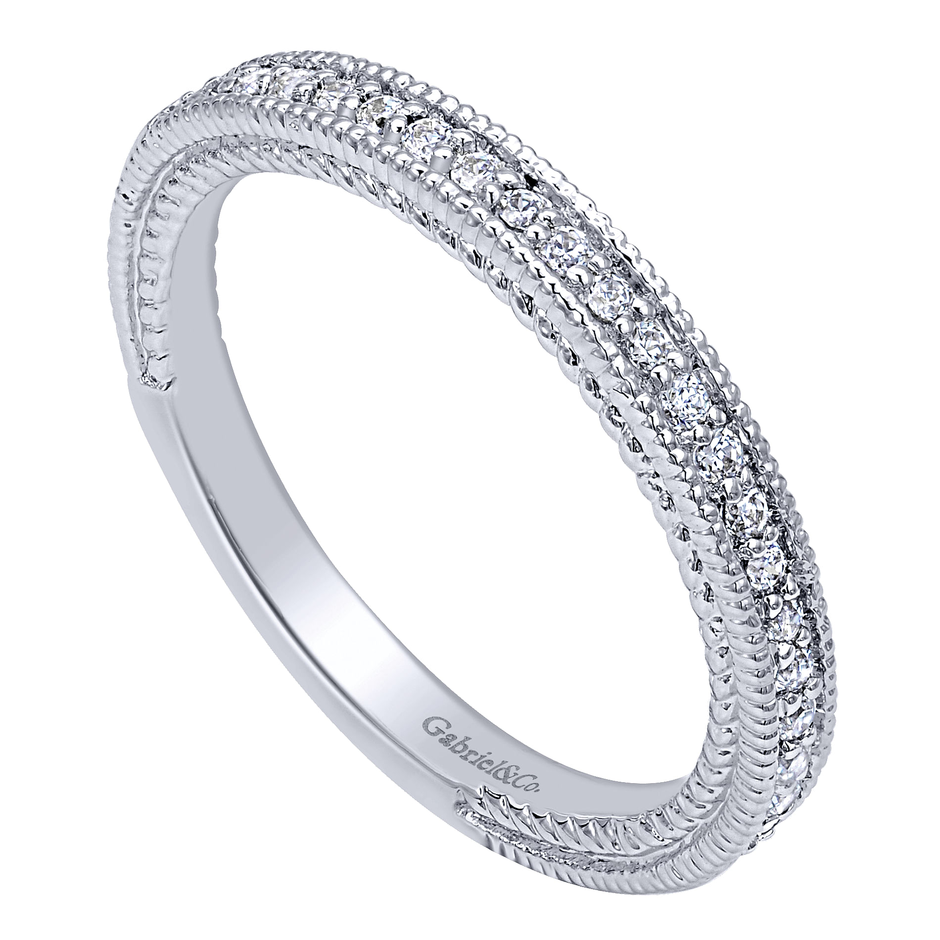 14k White Gold Diamond Straight Wedding Band angle 3 14k White Gold Diamond Straight Wedding Band angle 3